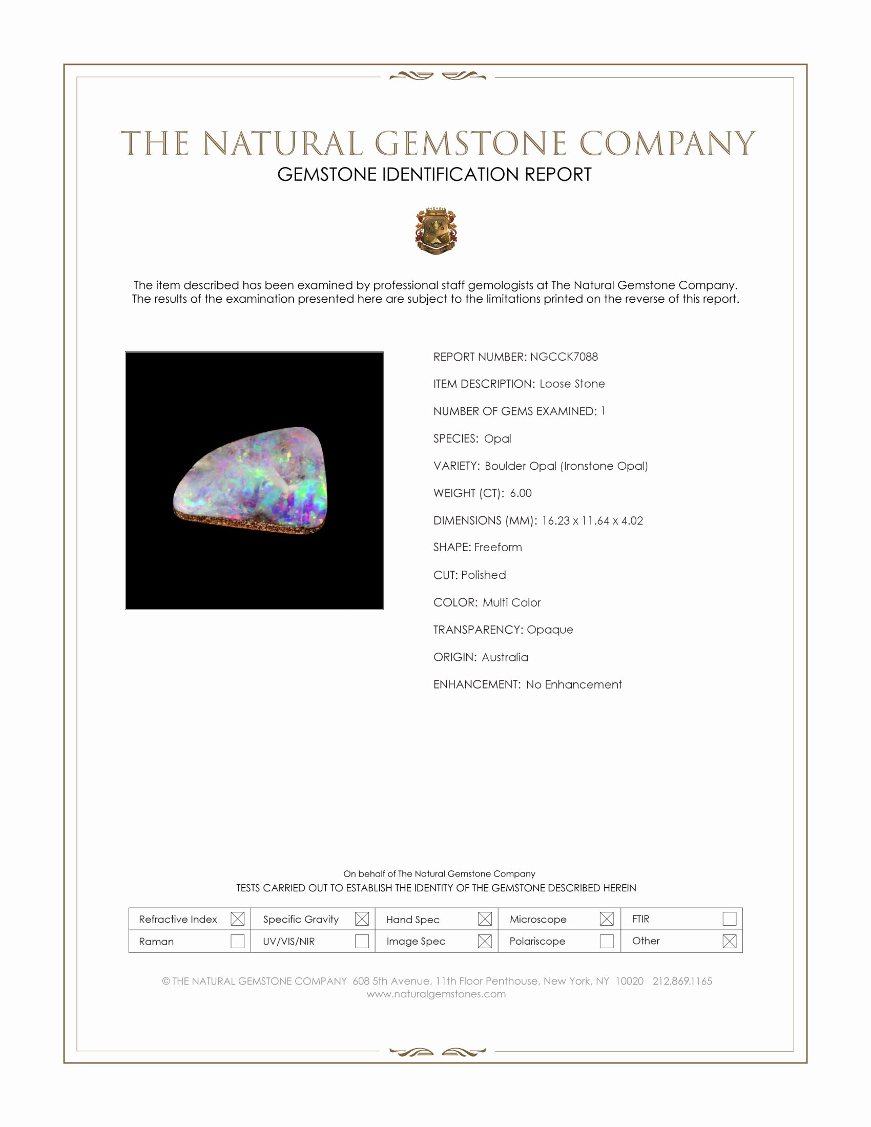 6.00 Ct. Multi Color Boulder Opal (Ironstone Opal) from Australia