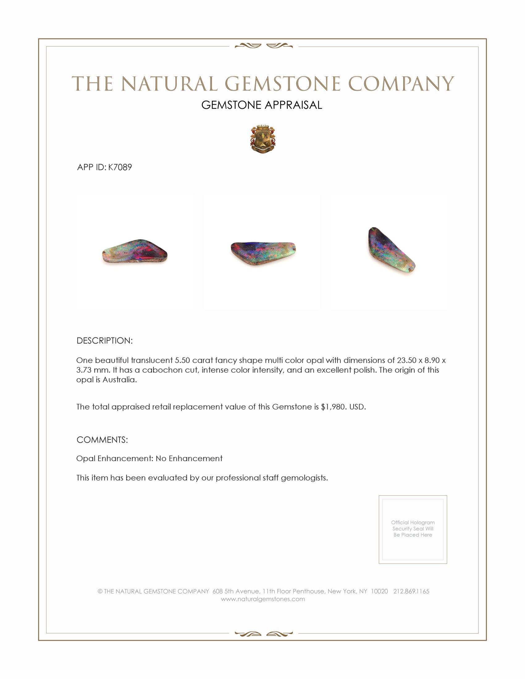 5.50 Ct. Cabochon Boulder Opal from Australia