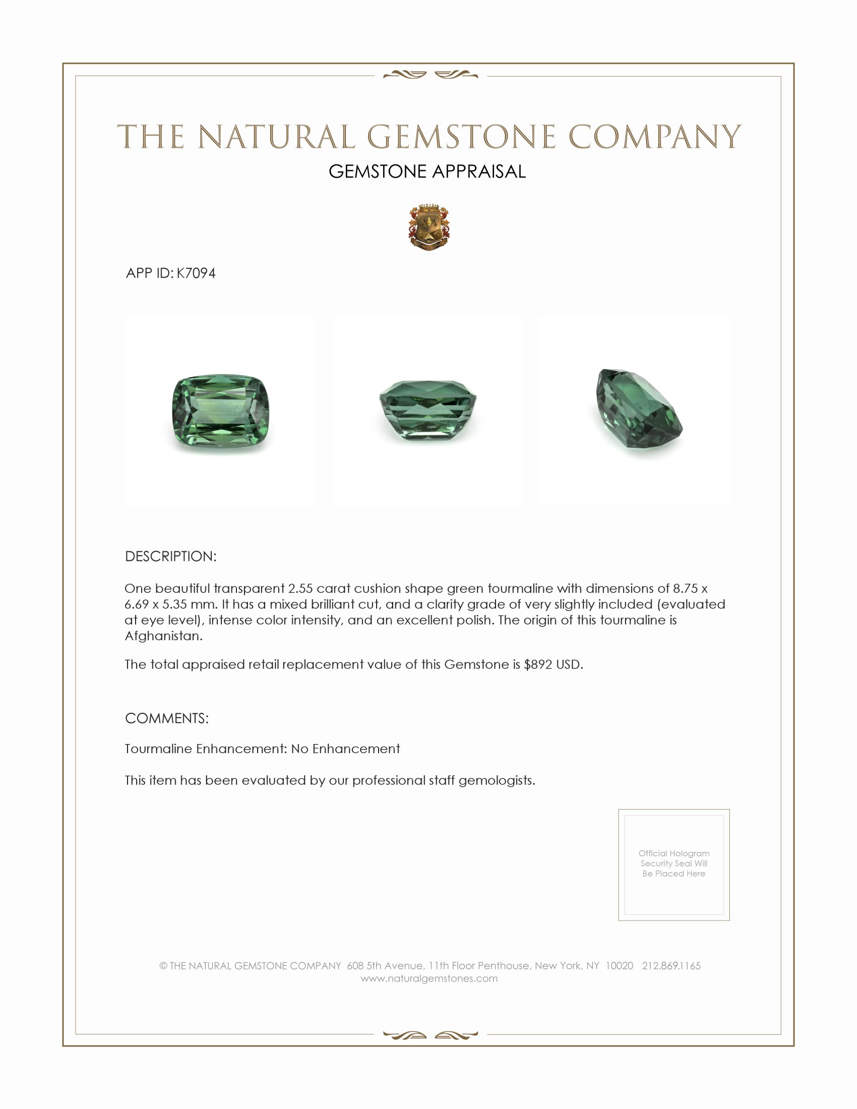 2.55 Ct. Tourmaline from Afghanistan