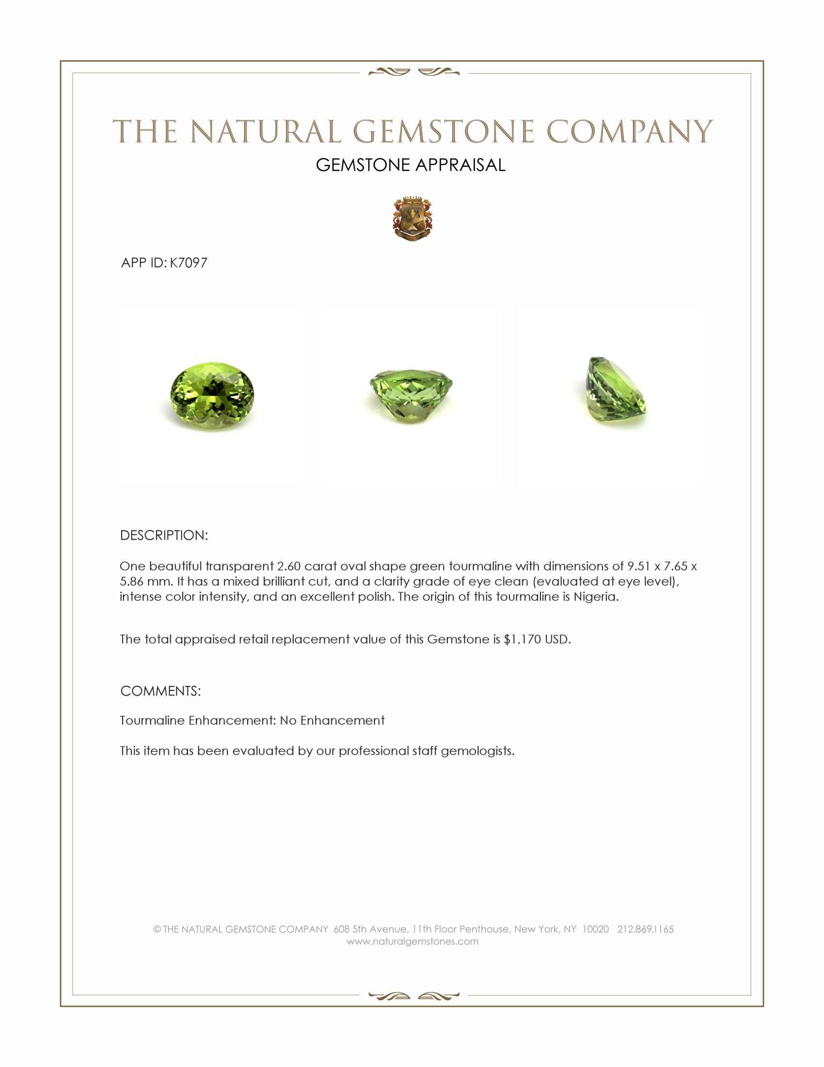 2.60 Ct. Green Tourmaline from Nigeria