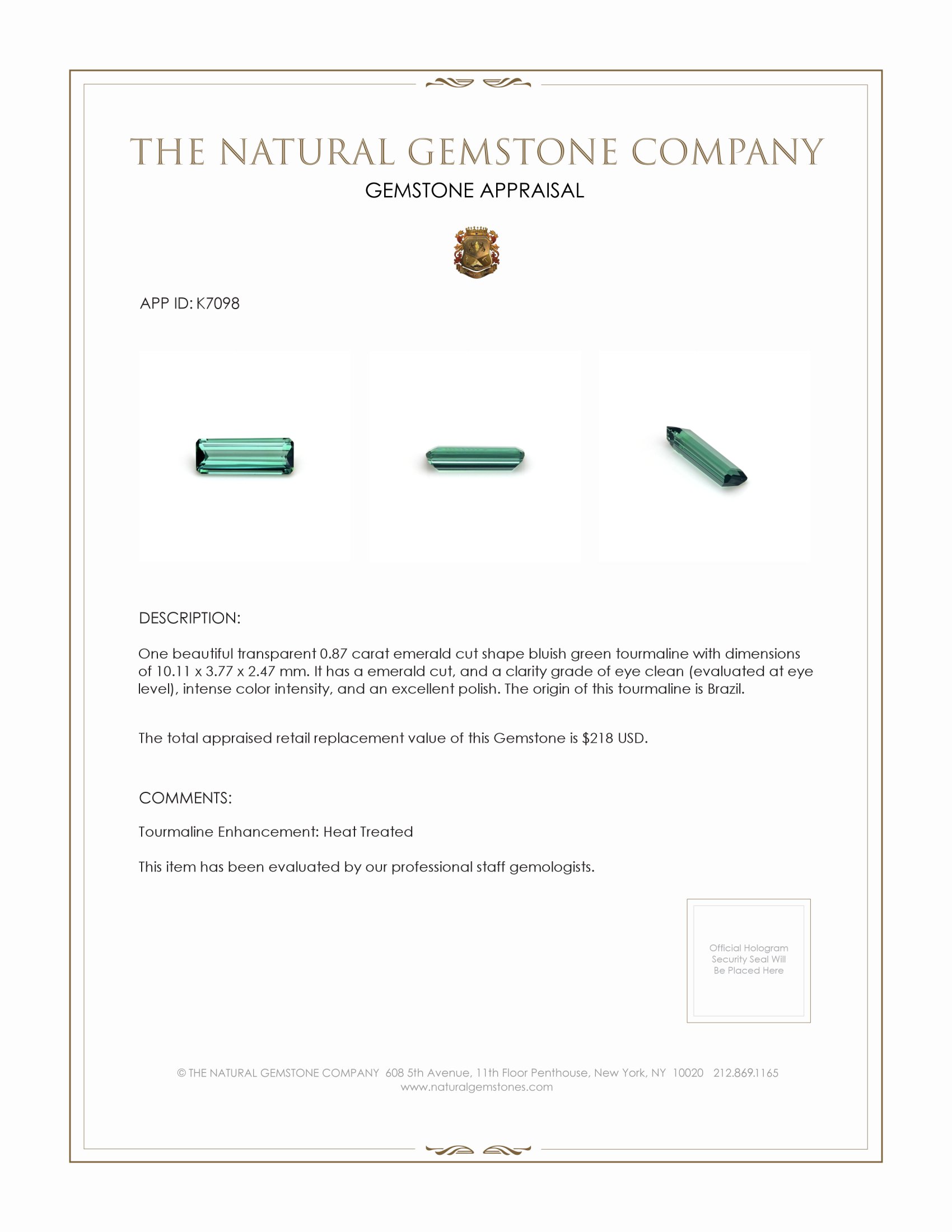 0.87 Ct. Tourmaline from Brazil