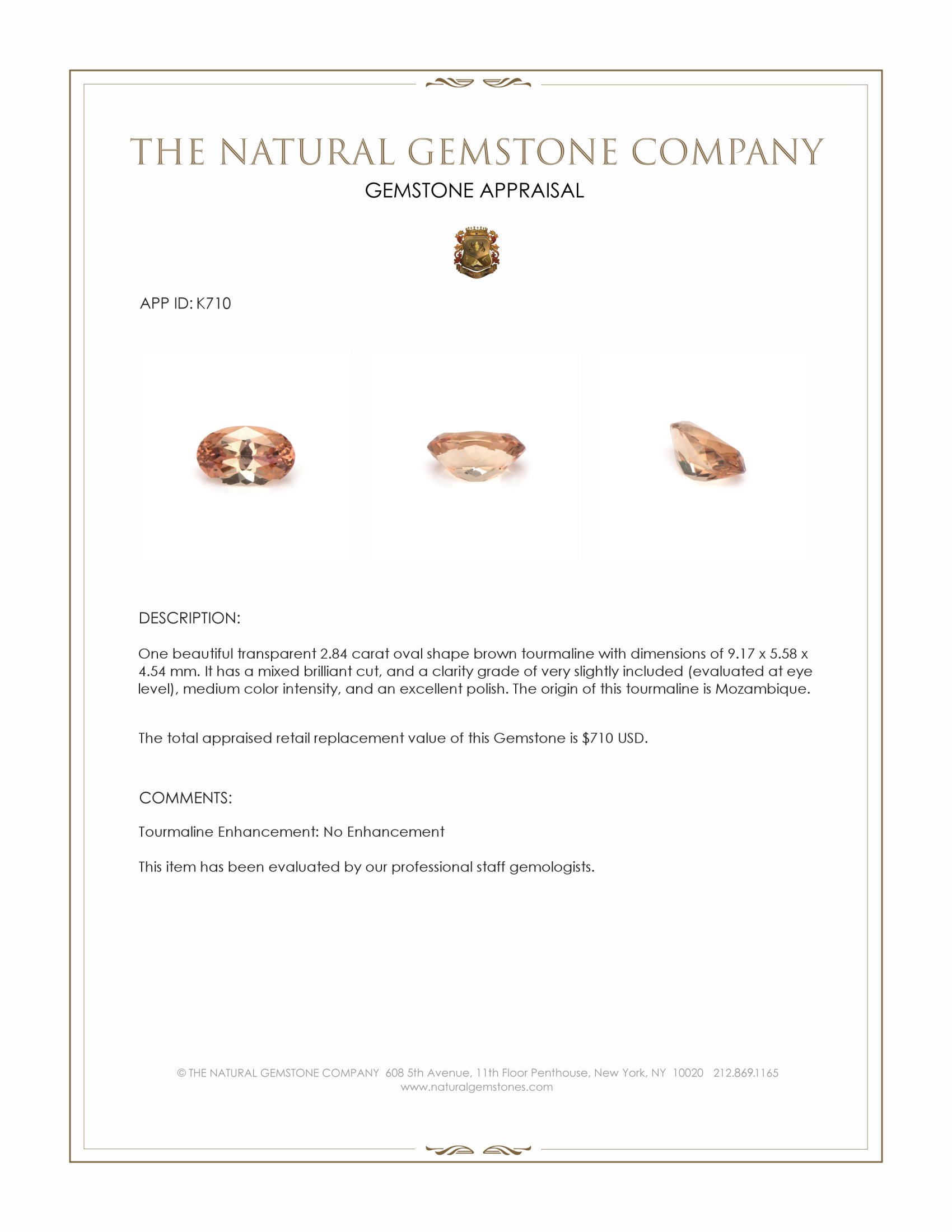 2.84 Ct. Brown Tourmaline from Mozambique