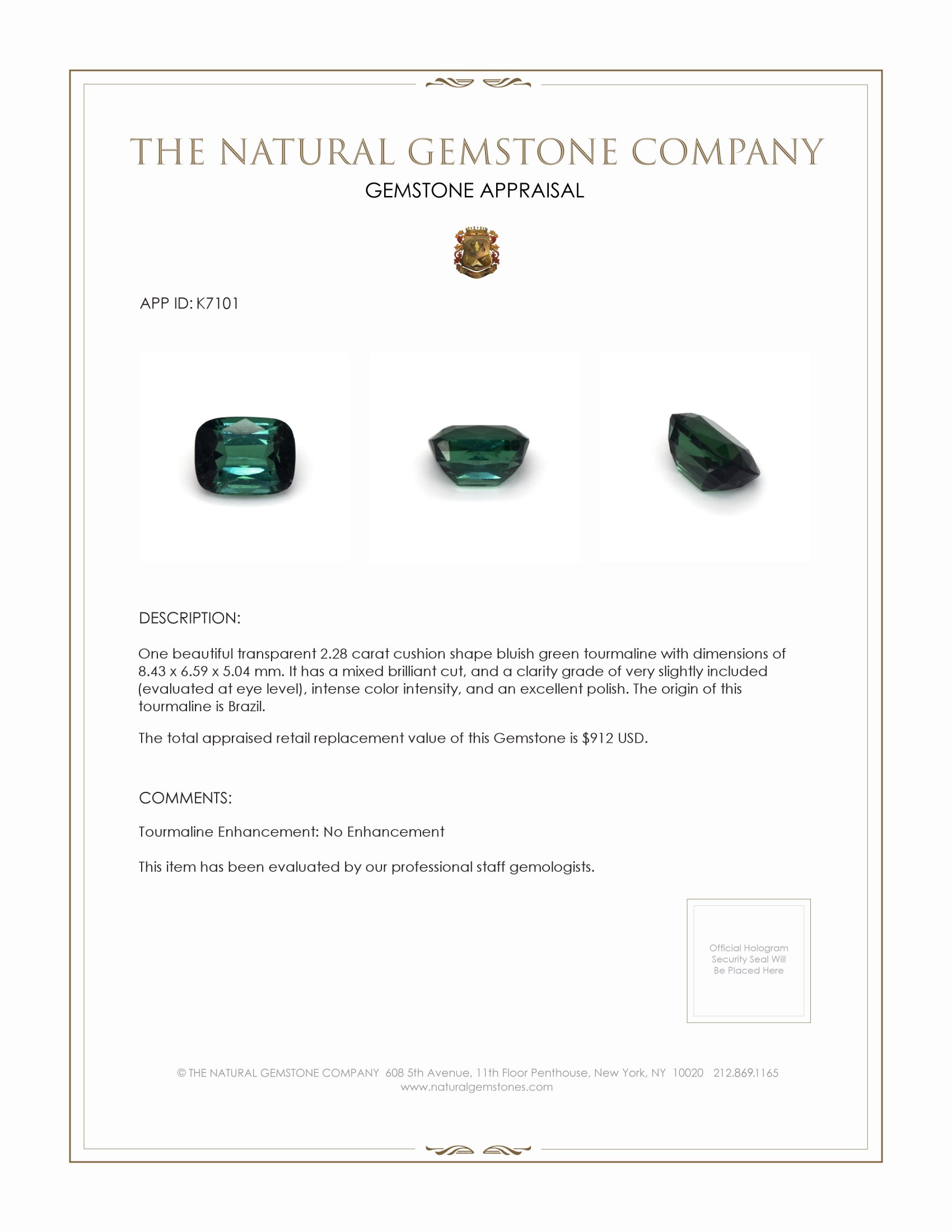 2.28 Ct. Tourmaline from Brazil