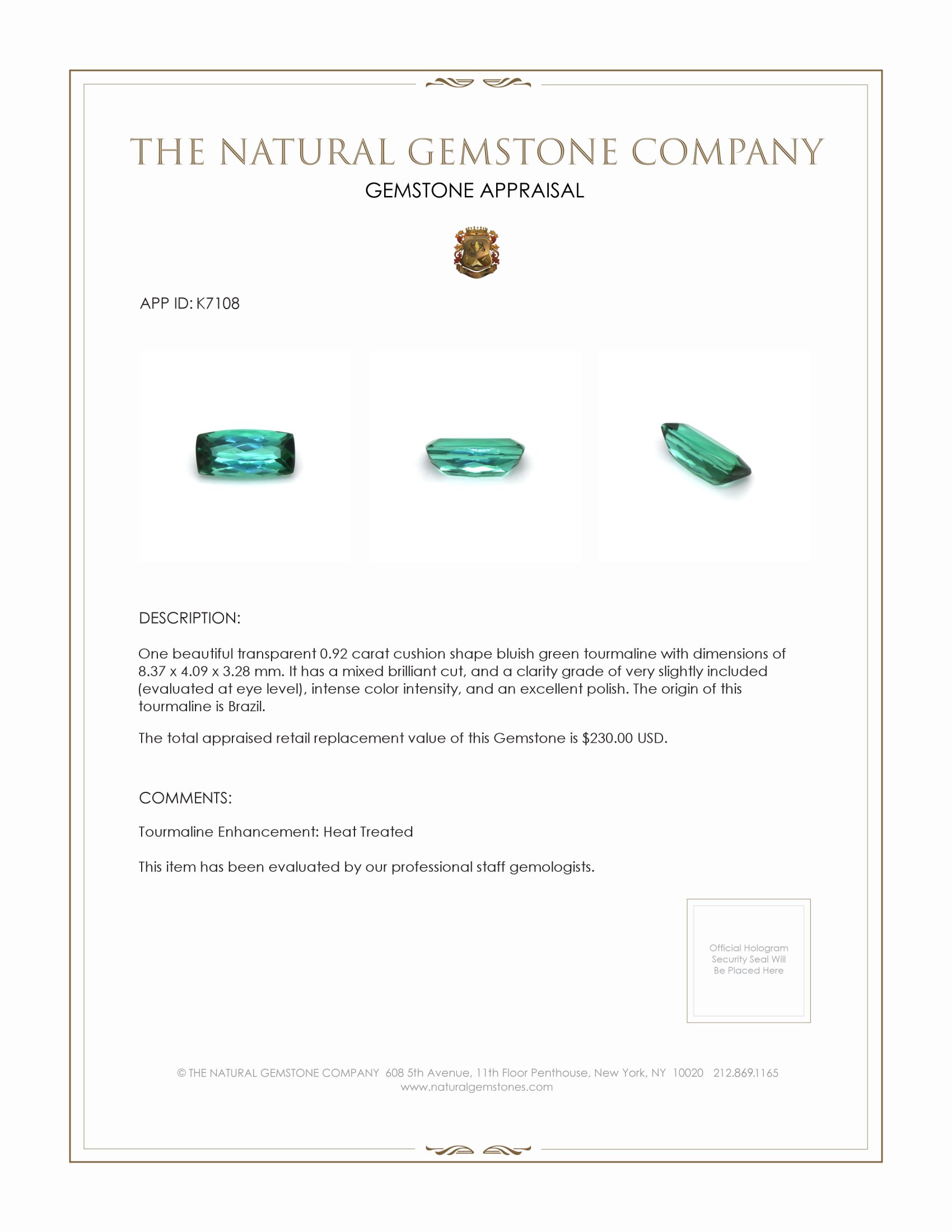 0.92 Ct. Tourmaline from Brazil