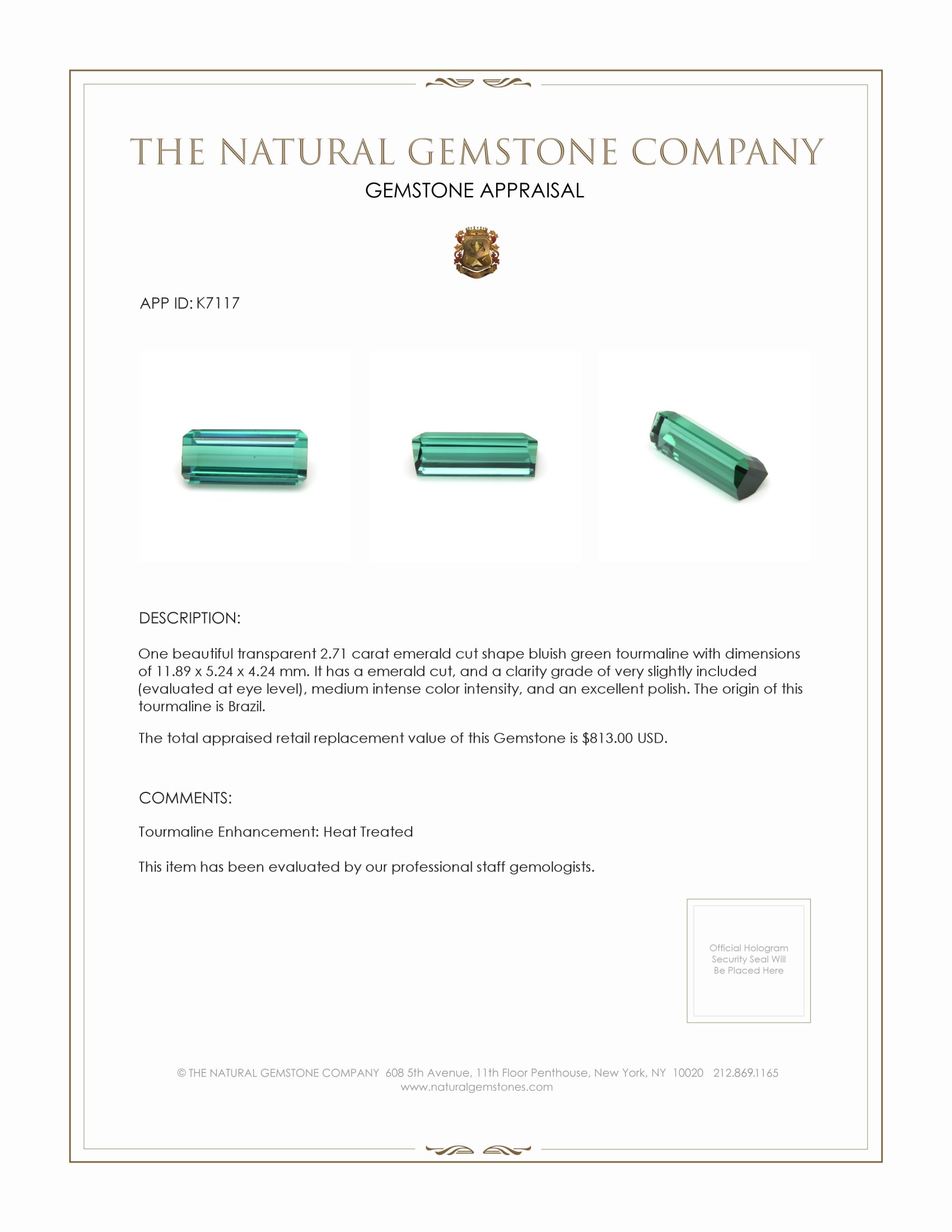 2.71 Ct. Tourmaline from Brazil