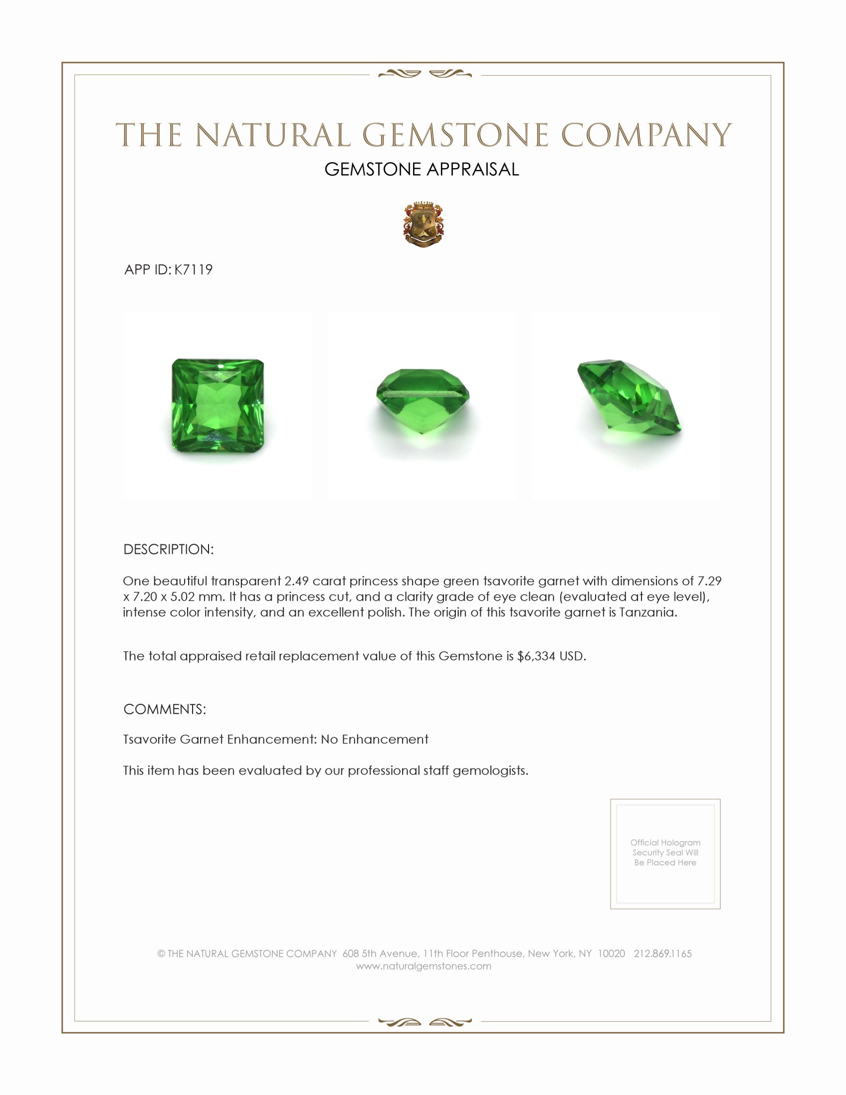 2.49 Ct. Tsavorite Garnet from Tanzania
