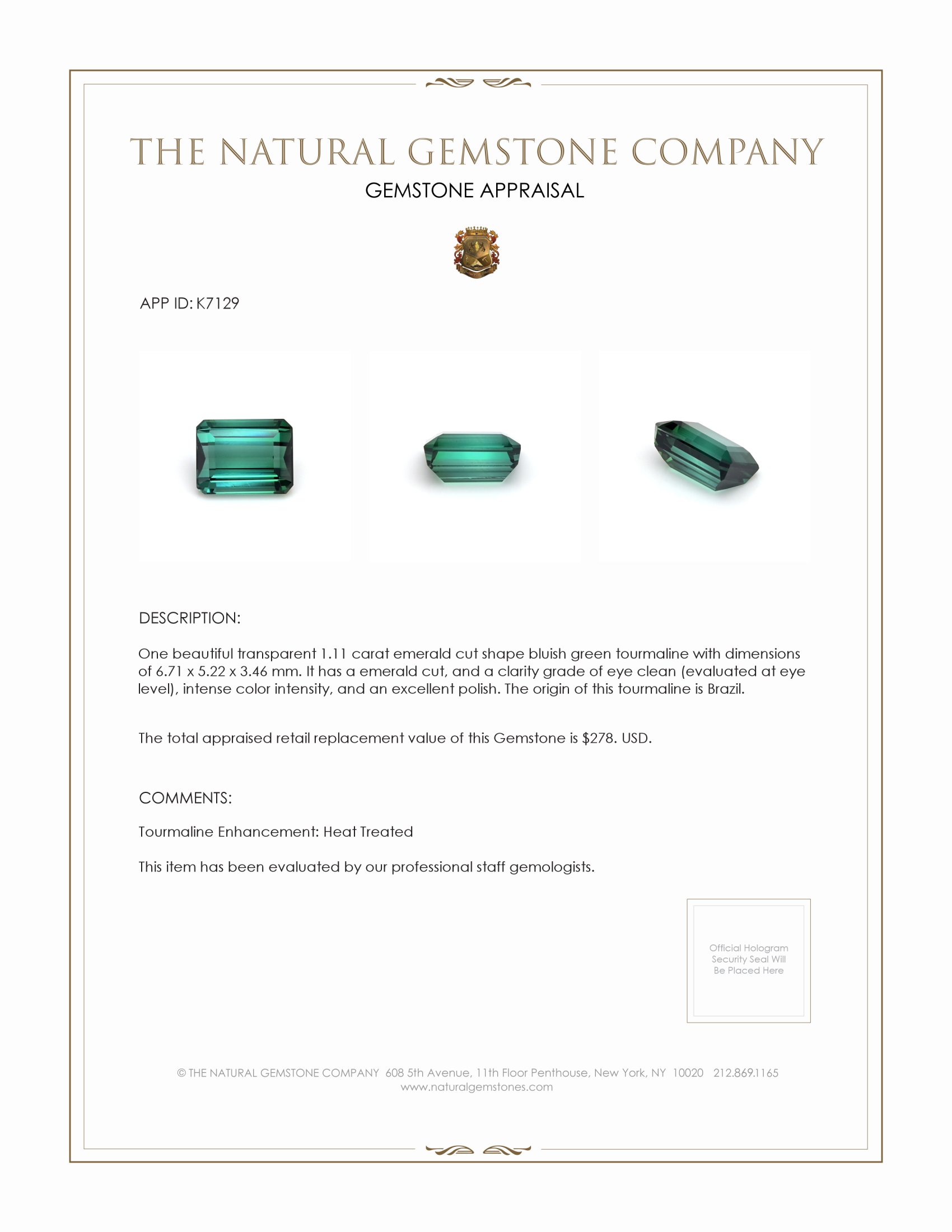 1.11 Ct. Tourmaline from Brazil