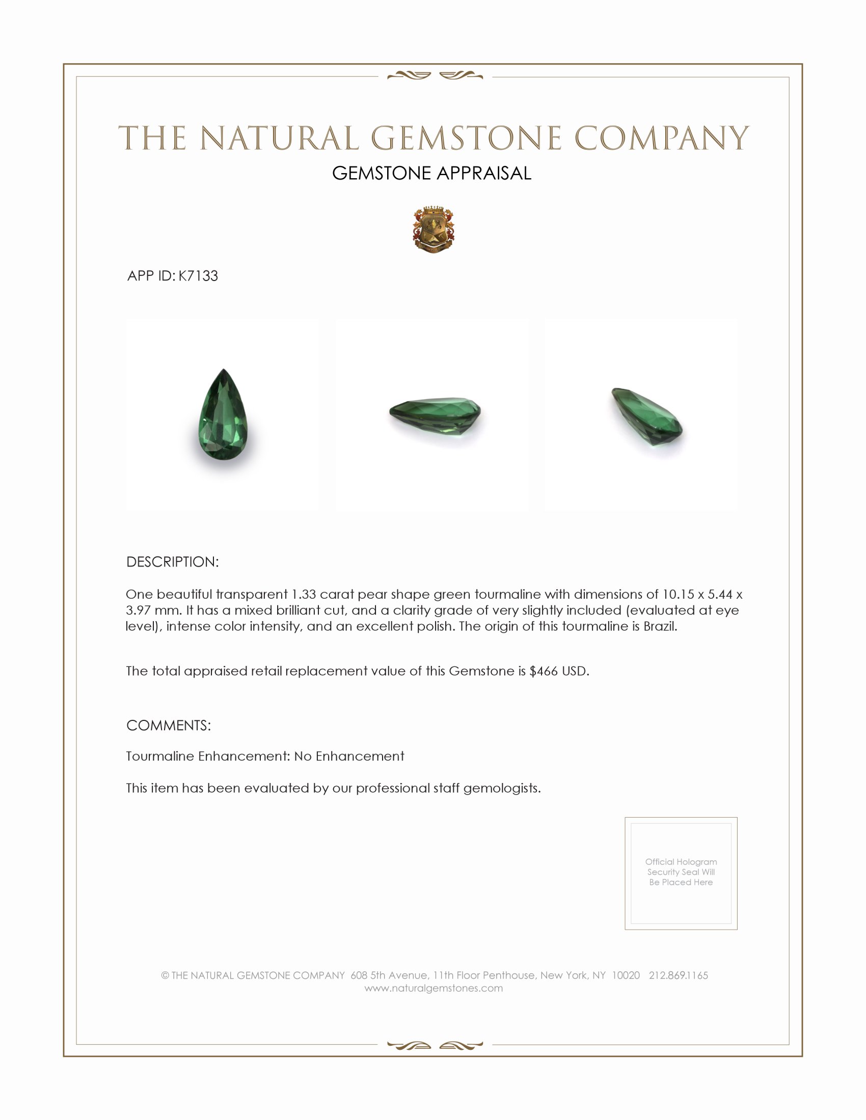 1.33 Ct. Tourmaline from Brazil