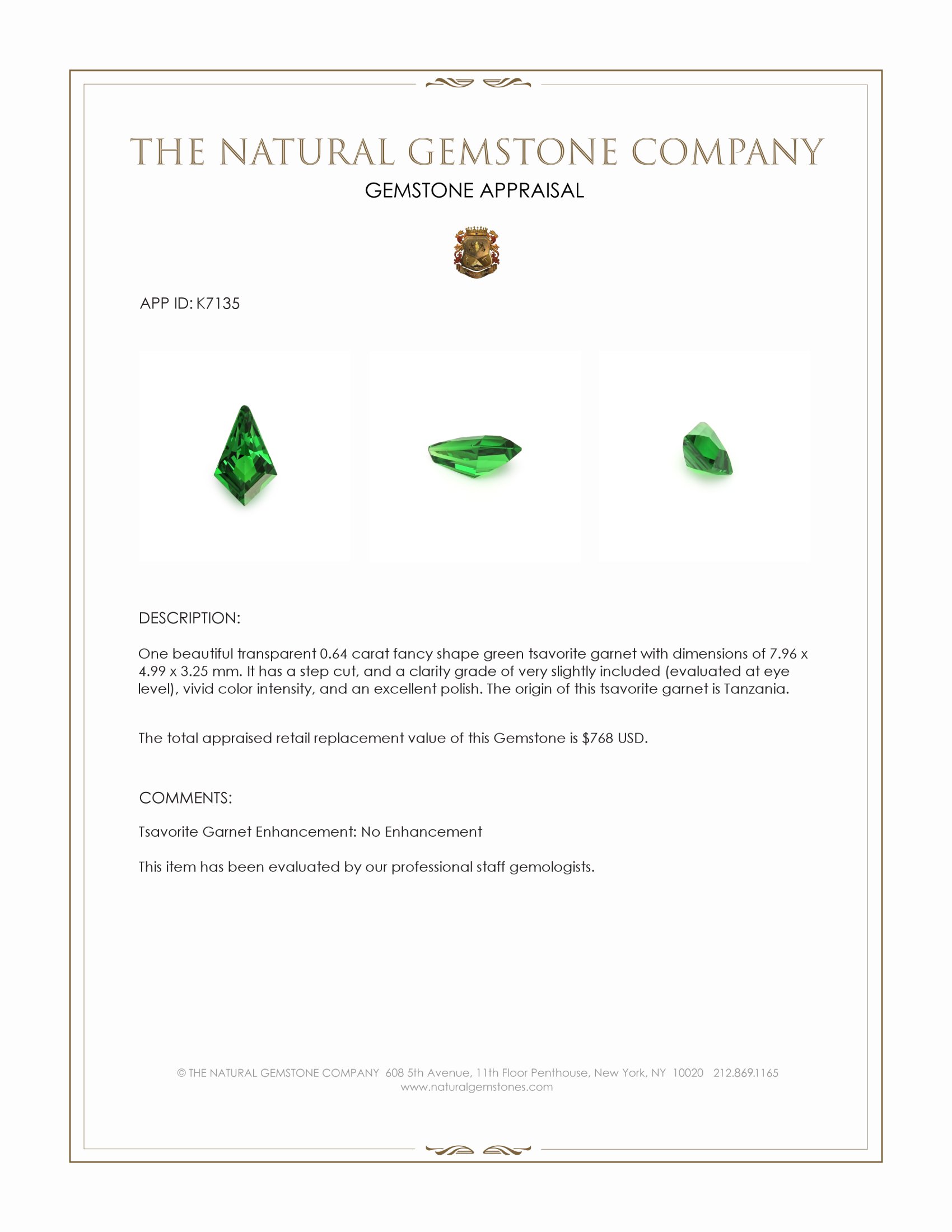 0.64 Ct. Tsavorite Garnet from Tanzania