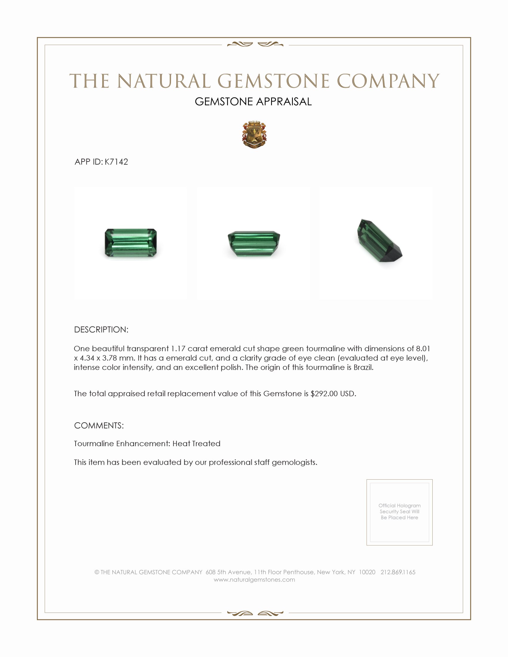 1.17 Ct. Tourmaline from Brazil