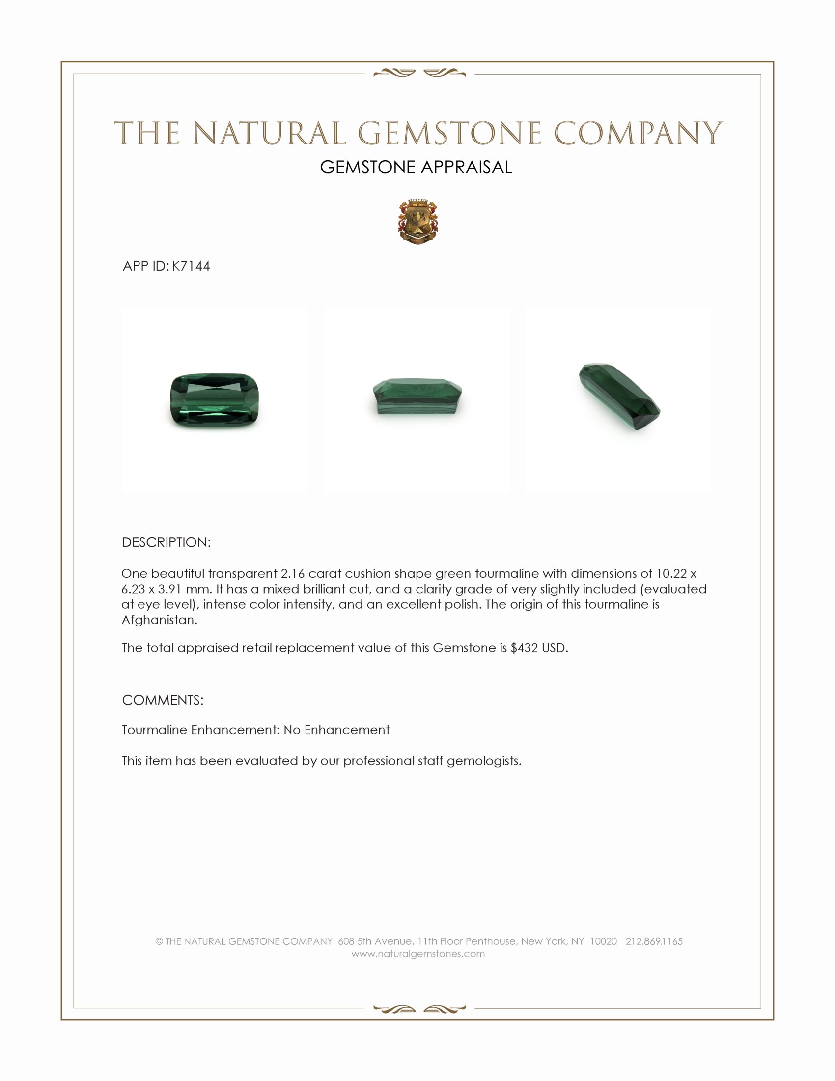 2.16 Ct. Tourmaline from Afghanistan