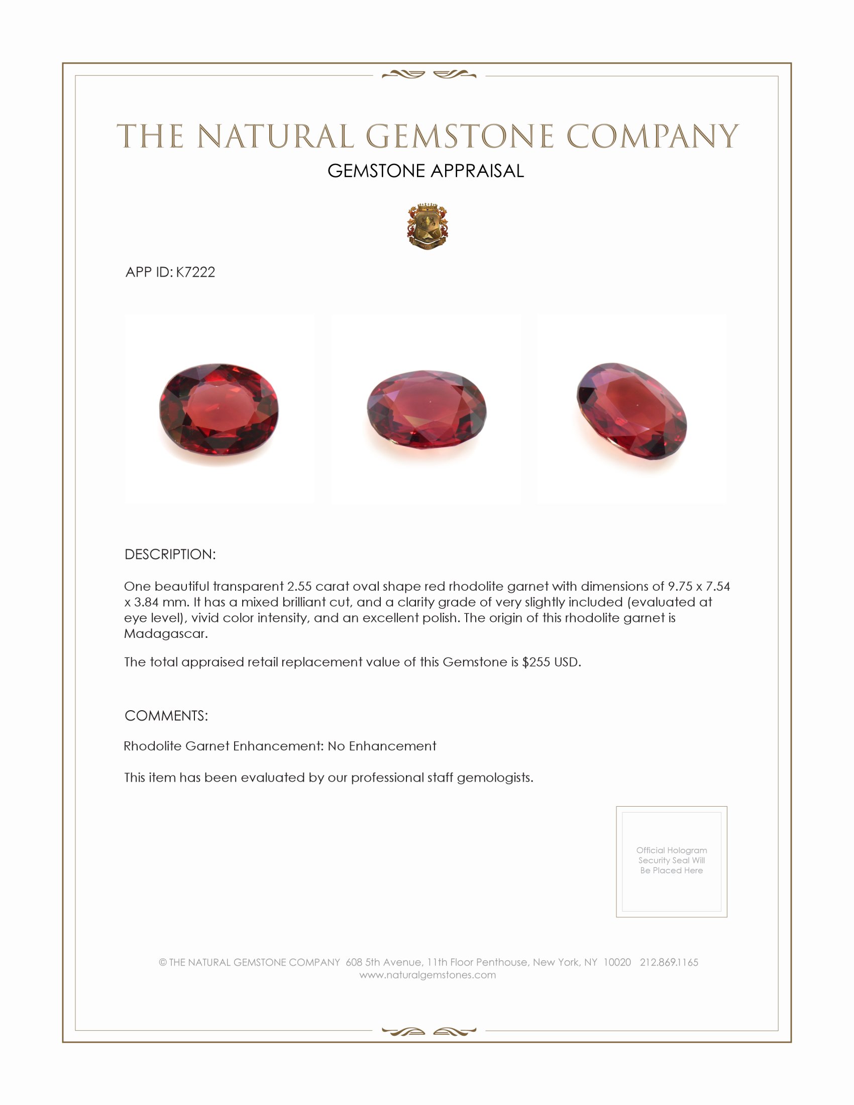 2.55 Ct. Rhodolite Garnet from Madagascar