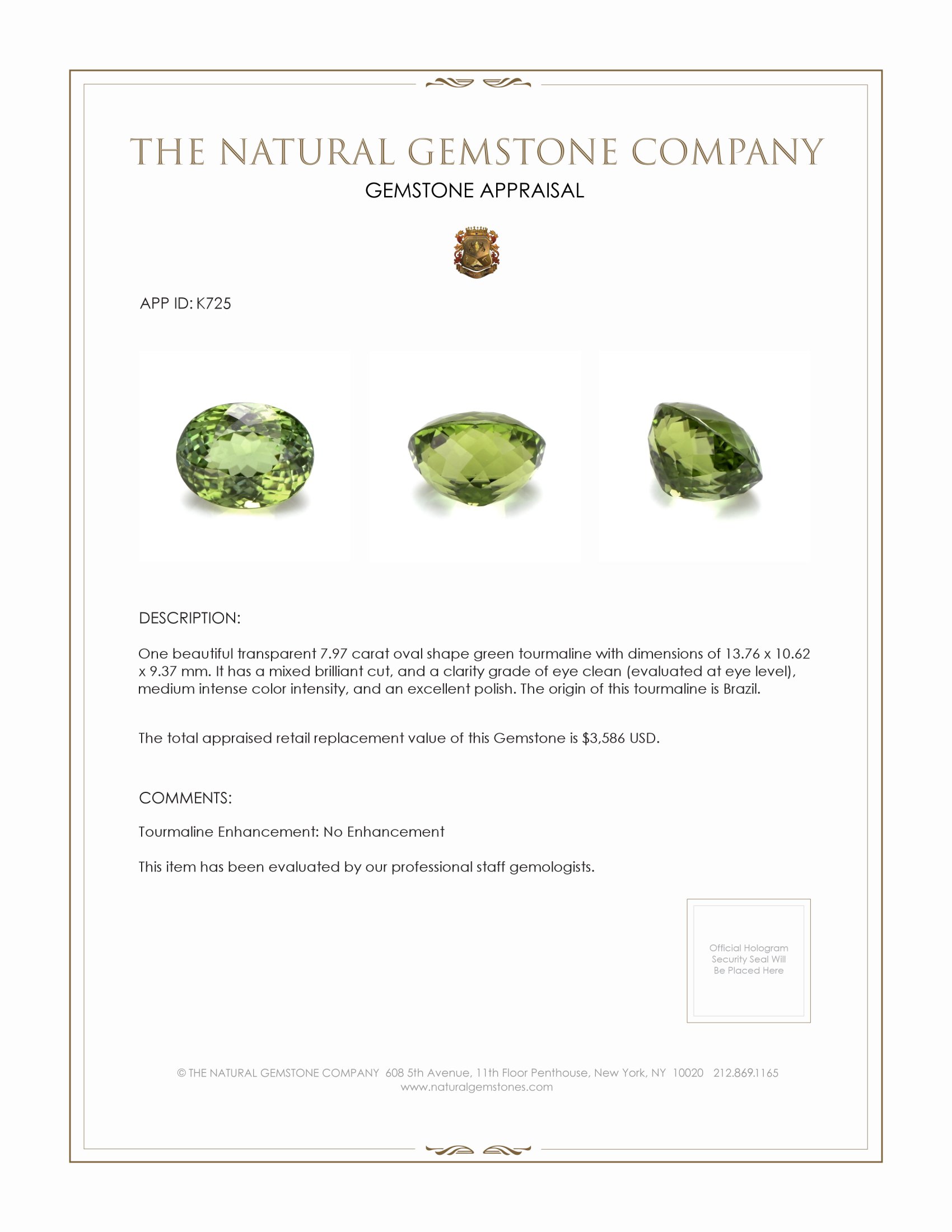 7.97 Ct. Tourmaline from Brazil