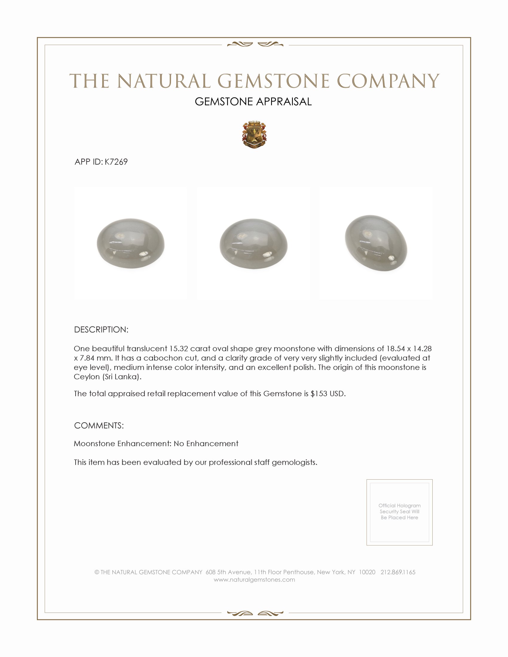 15.32 Ct. Cabochon Moonstone from Ceylon (Sri Lanka)