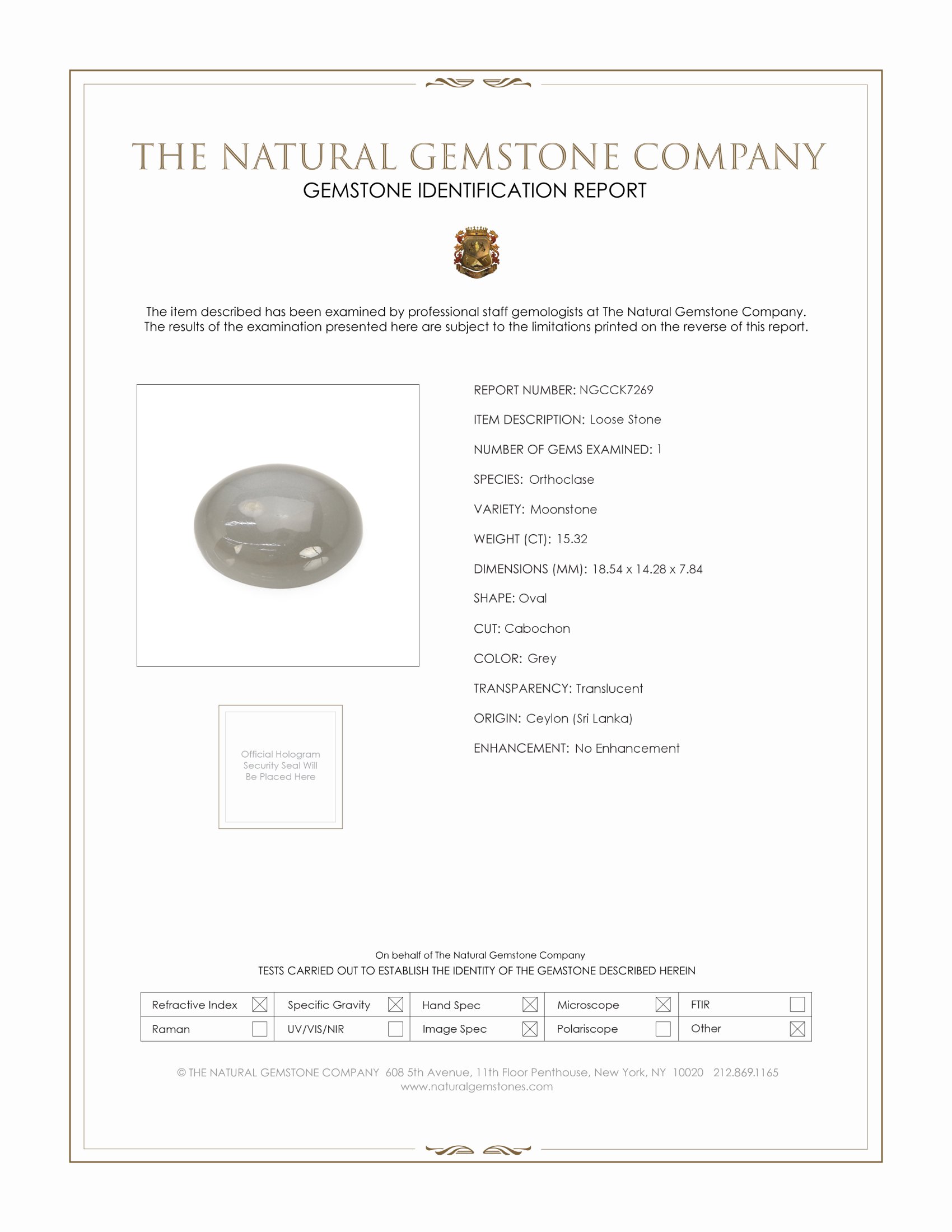 15.32 Ct. Cabochon Moonstone from Ceylon (Sri Lanka)