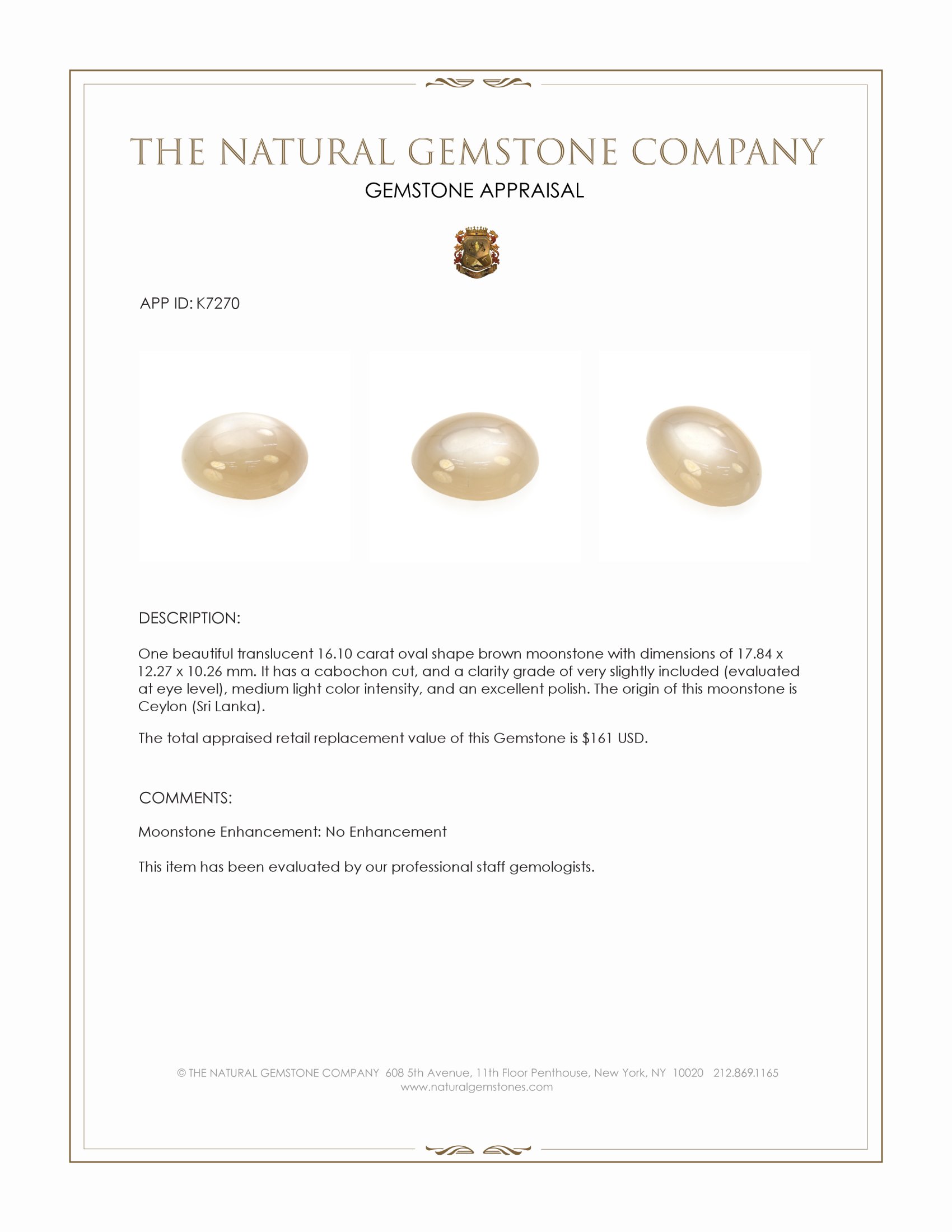 16.10 Ct. Cabochon Moonstone from Ceylon (Sri Lanka)