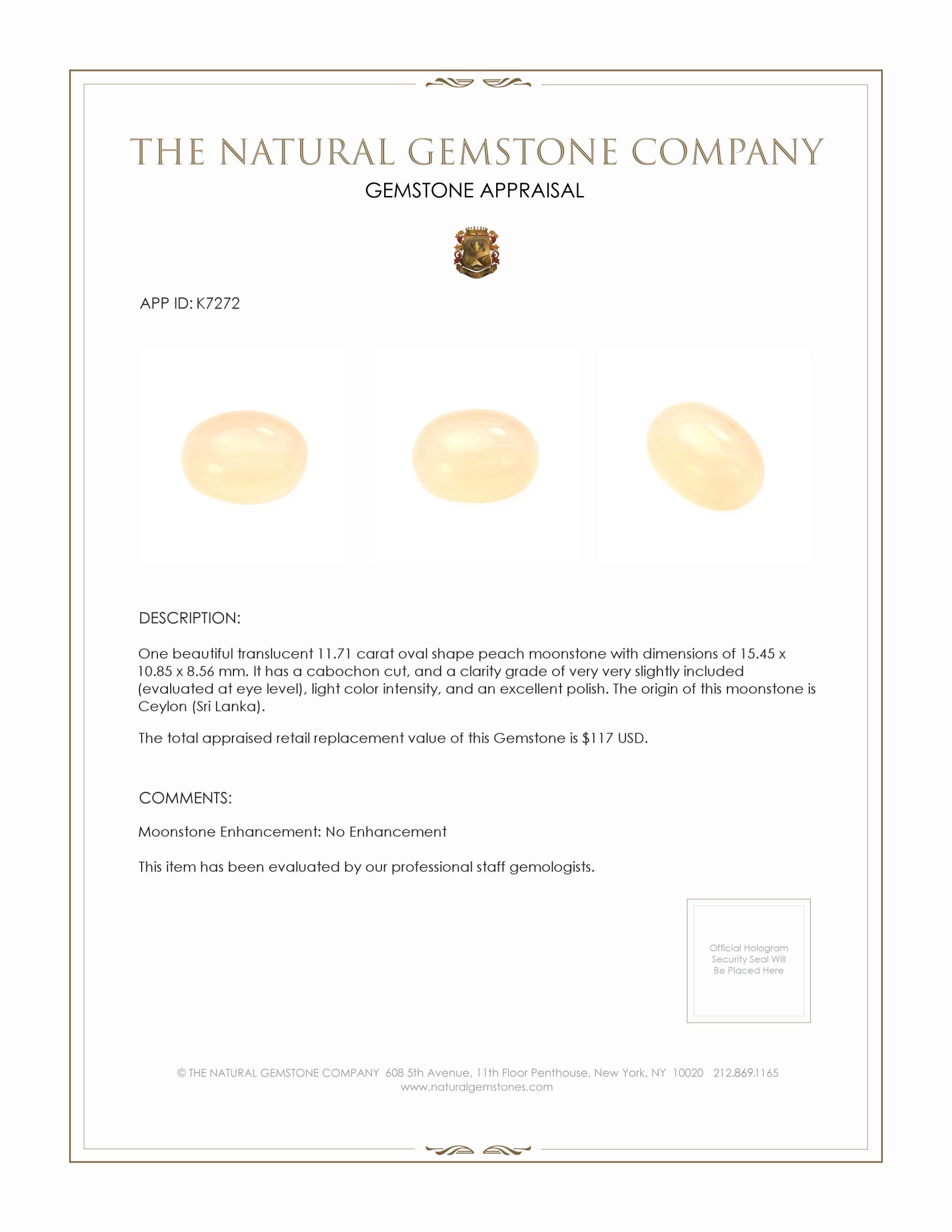 11.71 Ct. Cabochon Moonstone from Ceylon (Sri Lanka)