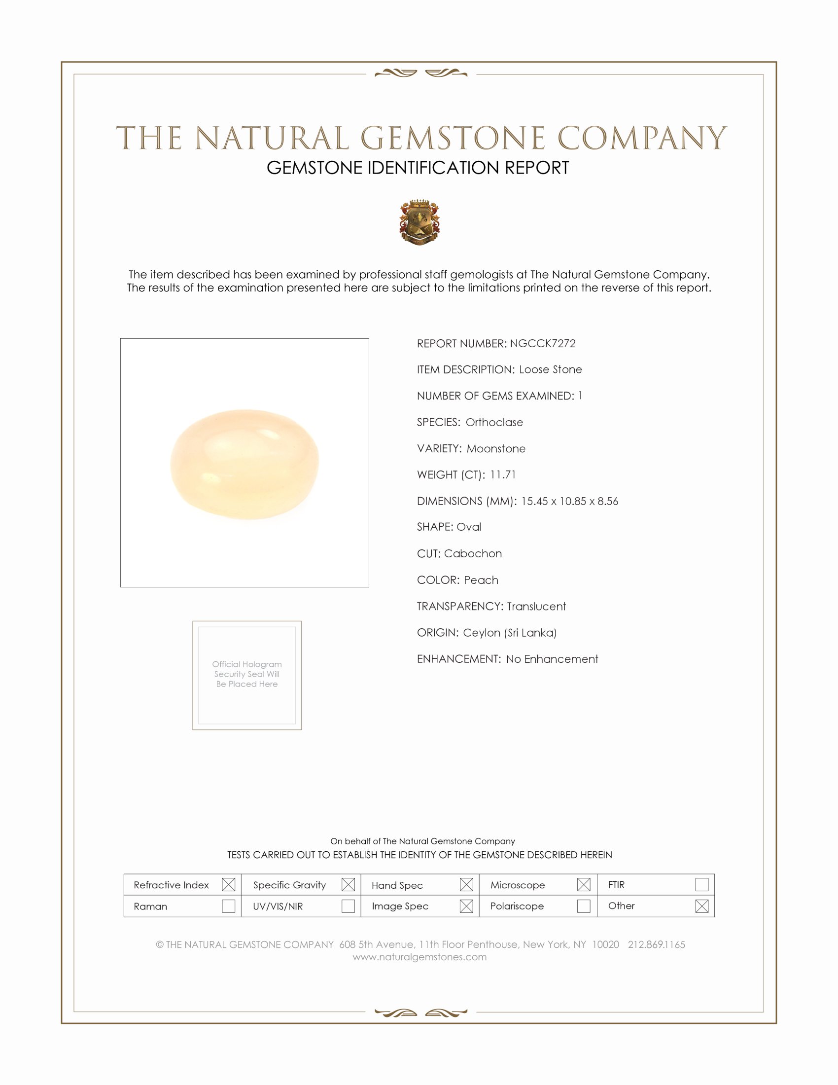 11.71 Ct. Cabochon Moonstone from Ceylon (Sri Lanka)