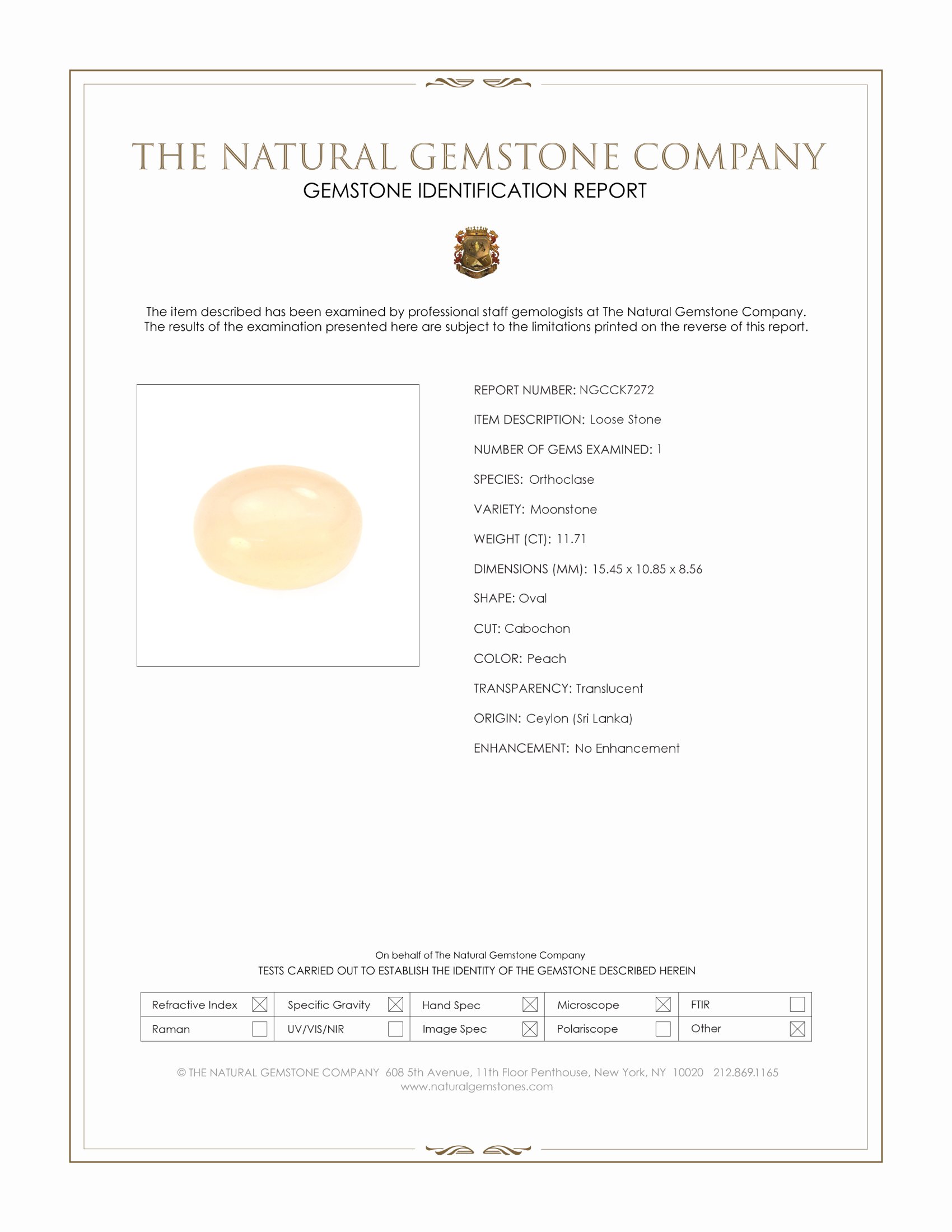 11.71 Ct. Cabochon Moonstone from Ceylon (Sri Lanka)