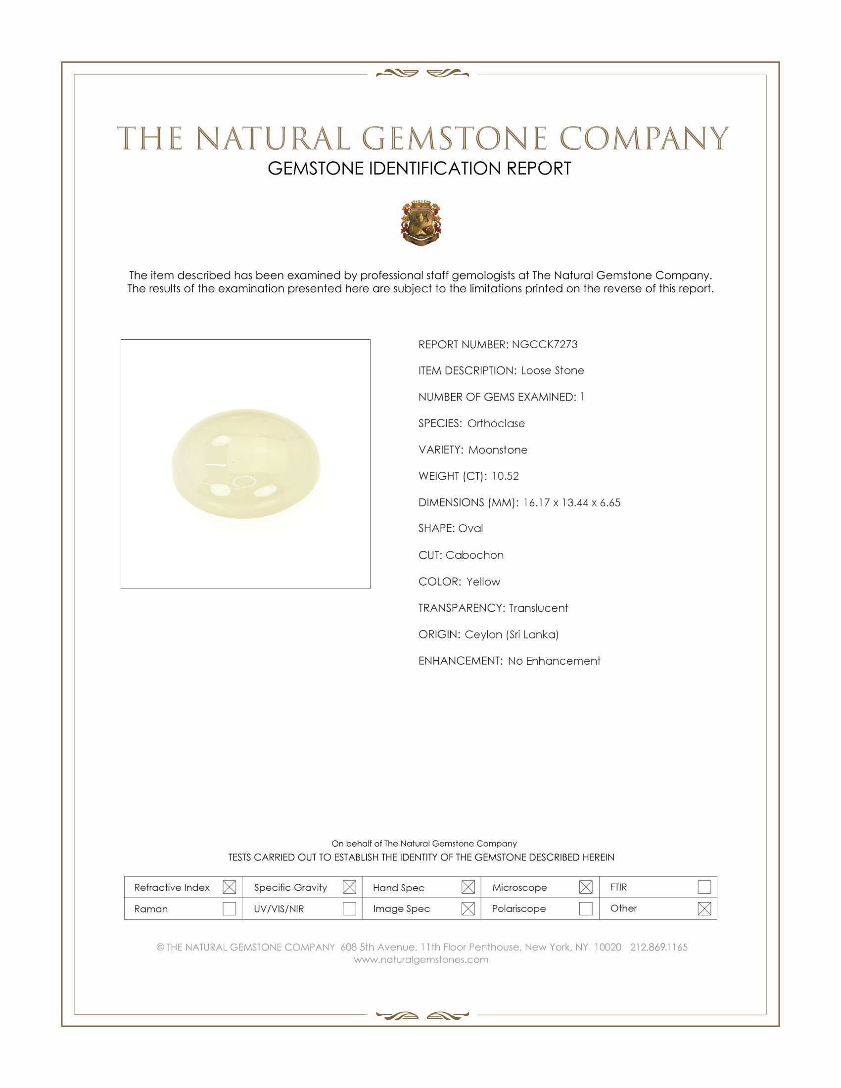 10.52 Ct. Cabochon Moonstone from Ceylon (Sri Lanka)