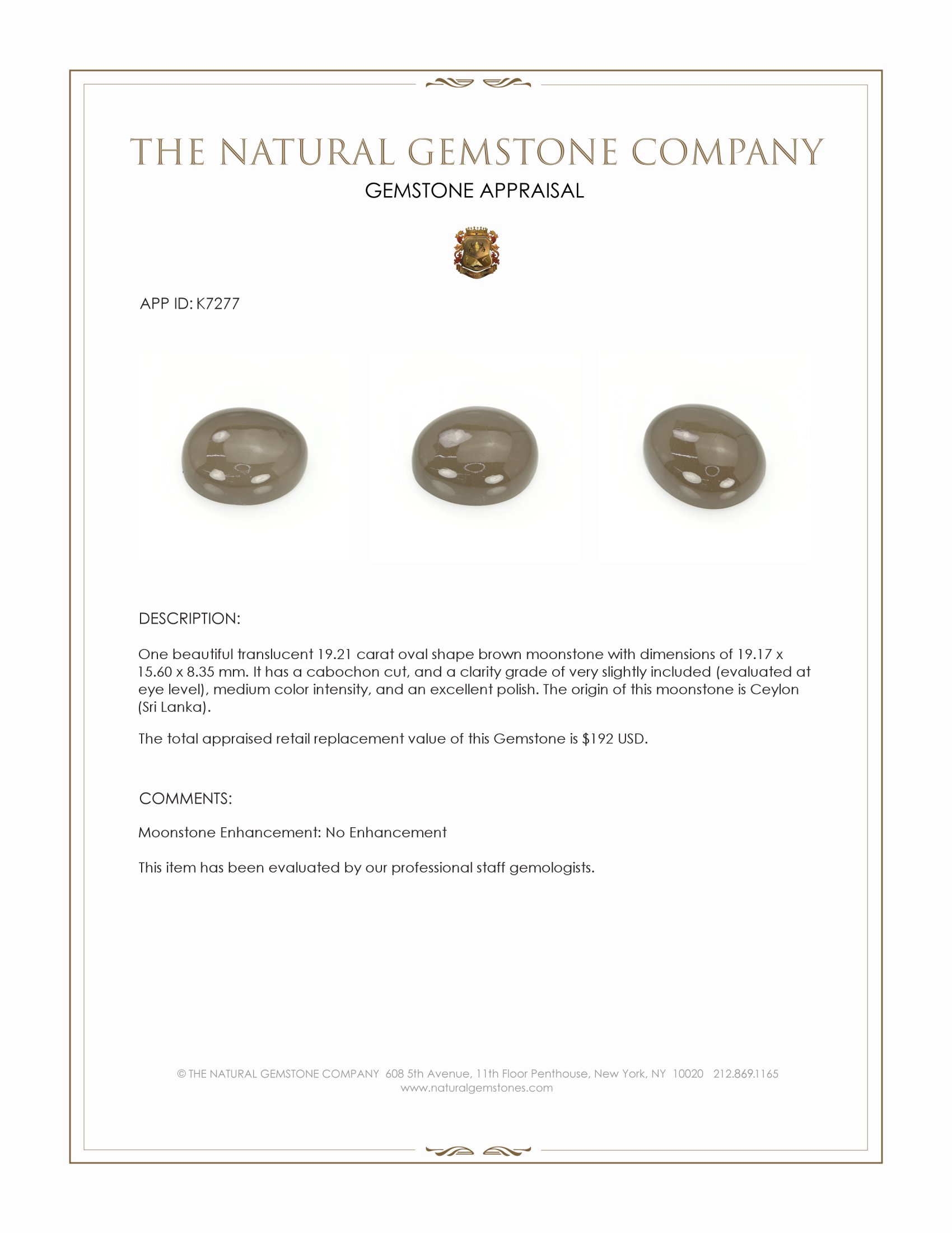 19.21 Ct. Brown Cabochon Moonstone from Ceylon (Sri Lanka)