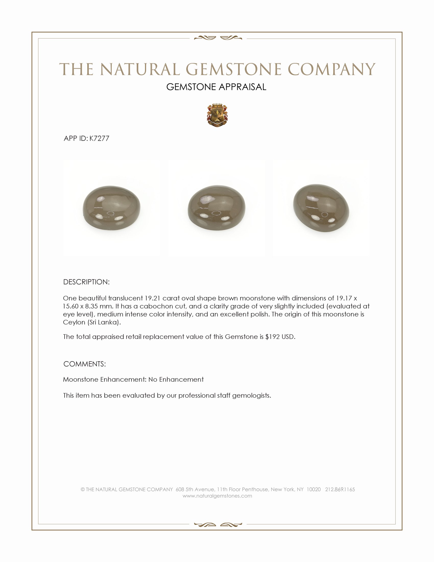 19.21 Ct. Cabochon Moonstone from Ceylon (Sri Lanka)