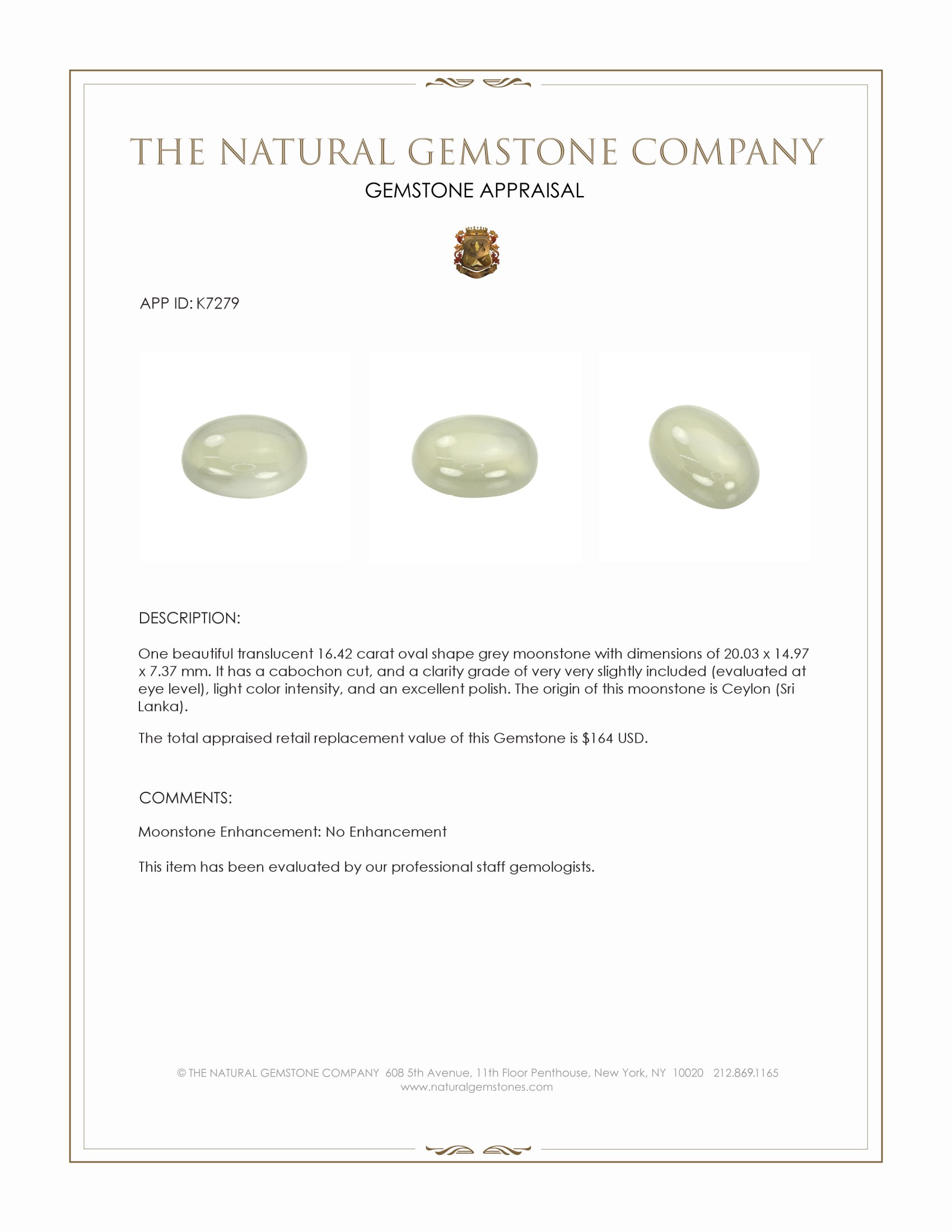 16.42 Ct. Cabochon Moonstone from Ceylon (Sri Lanka)