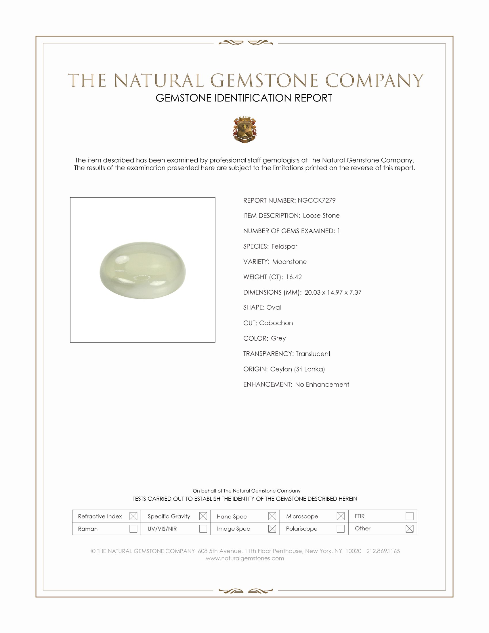16.42 Ct. Grey Cabochon Moonstone from Ceylon (Sri Lanka)