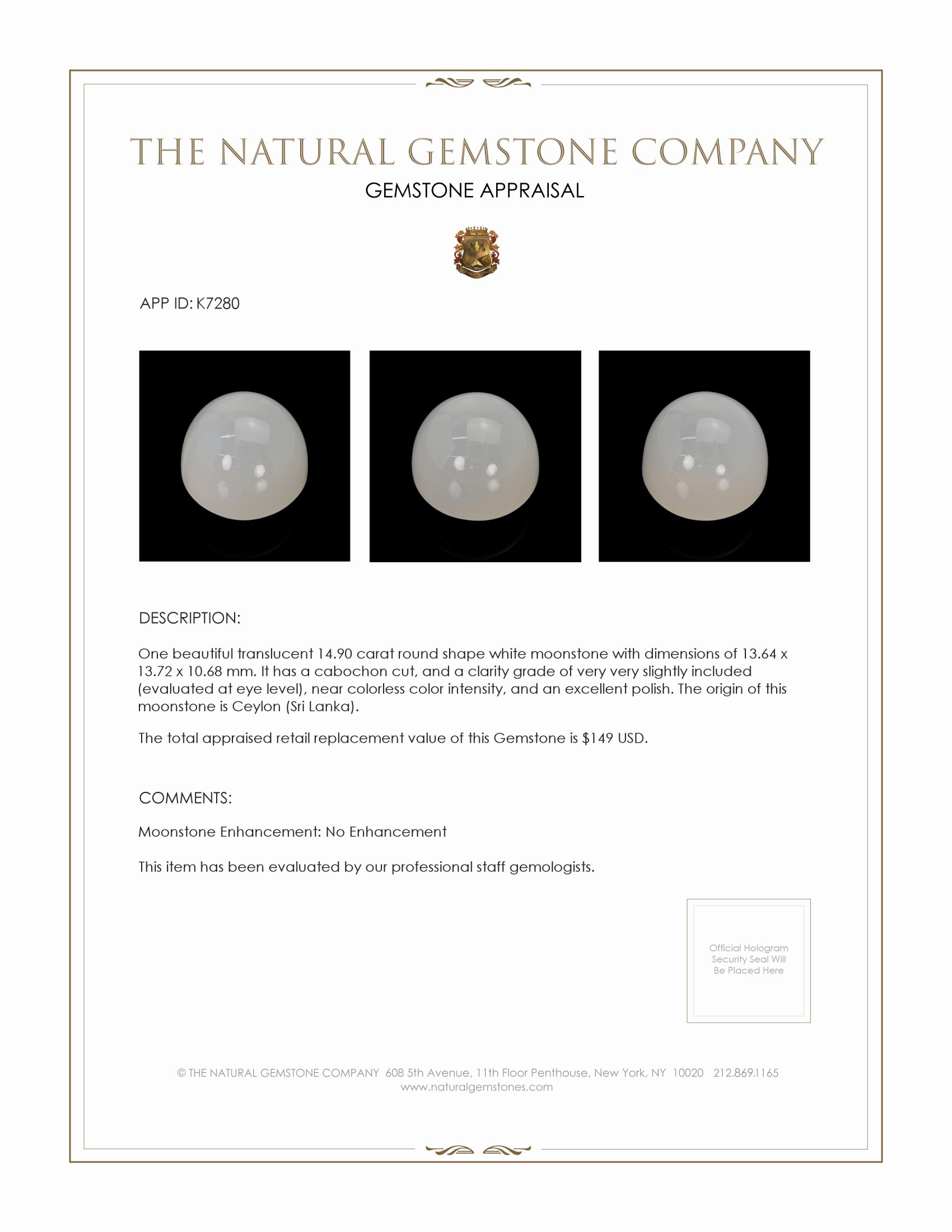 14.90 Ct. Cabochon Moonstone from Ceylon (Sri Lanka)