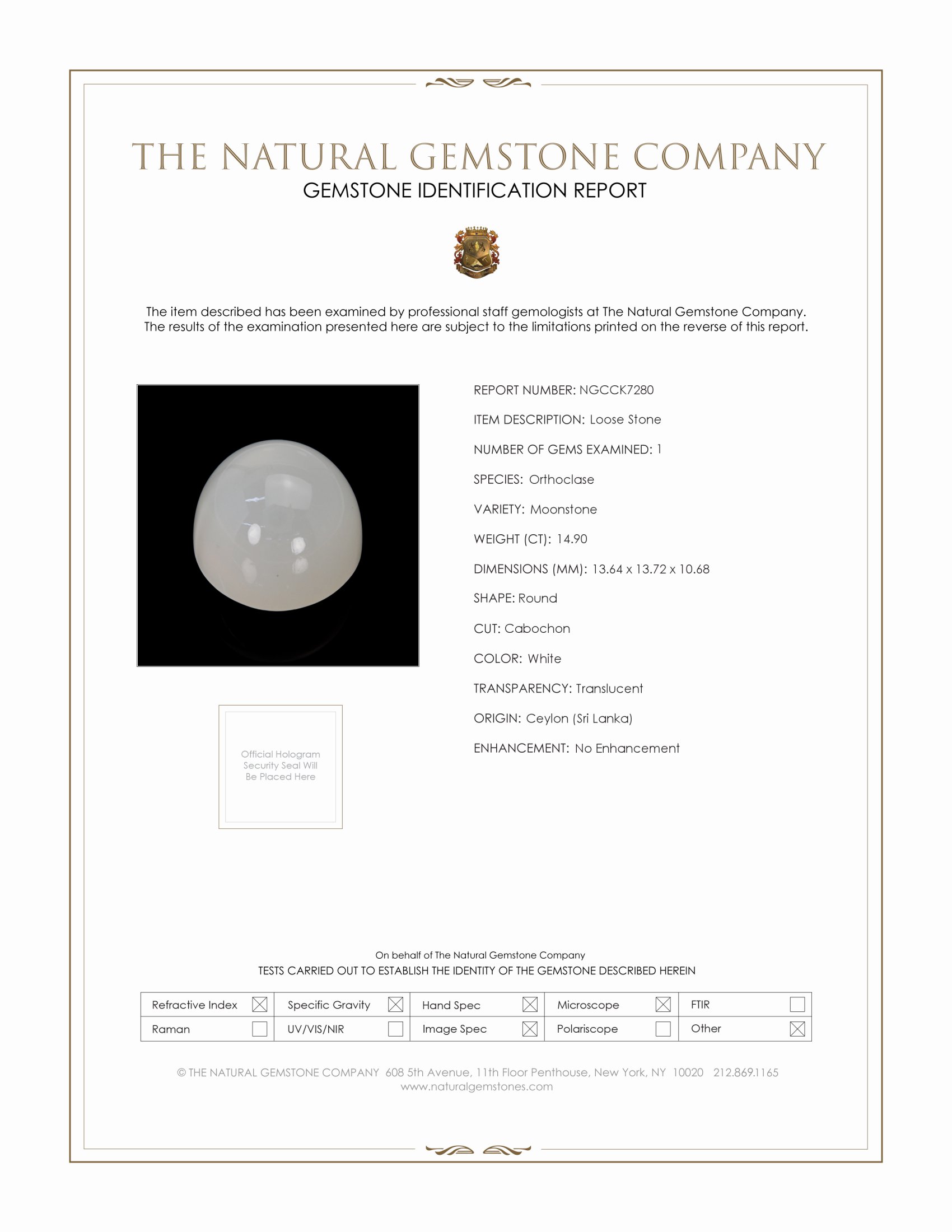 14.90 Ct. White Cabochon Moonstone from Ceylon (Sri Lanka)
