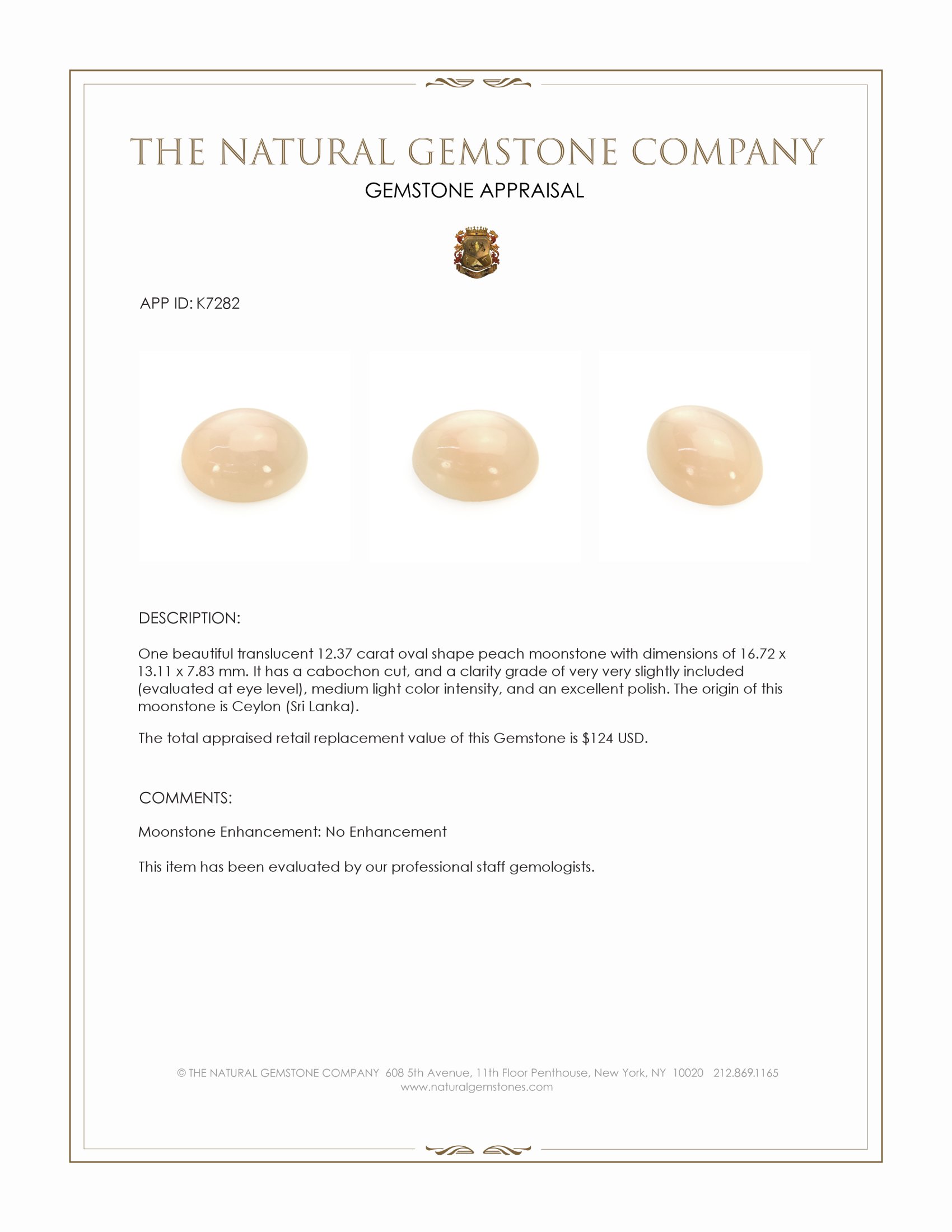 12.37 Ct. Cabochon Moonstone from Ceylon (Sri Lanka)