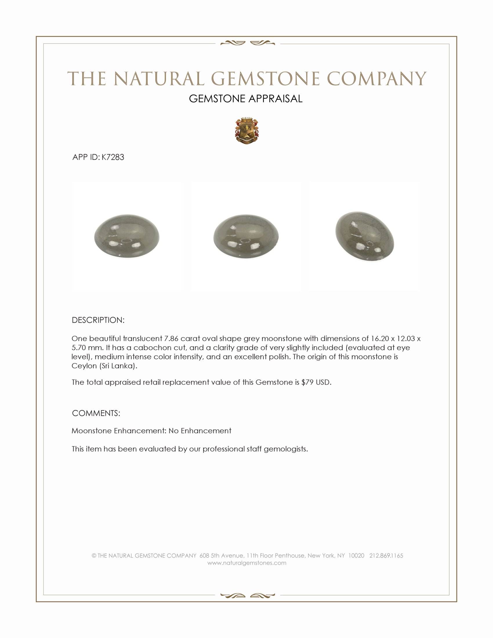 7.86 Ct. Cabochon Moonstone from Ceylon (Sri Lanka)