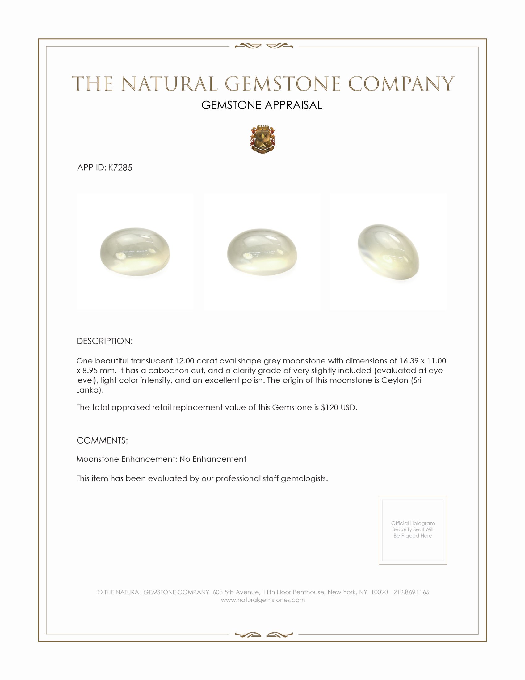 12.00 Ct. Cabochon Moonstone from Ceylon (Sri Lanka)