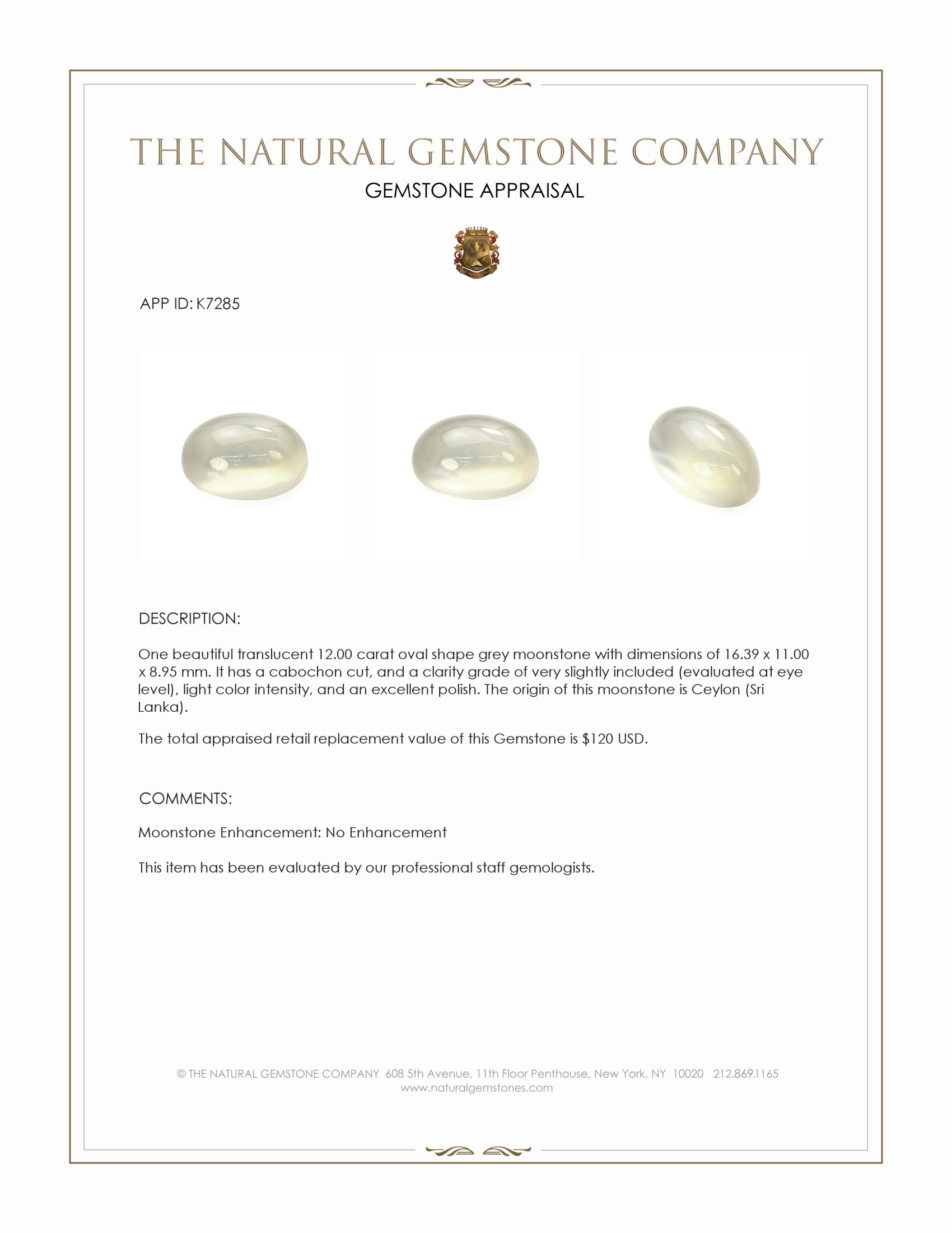 12.00 Ct. Cabochon Moonstone from Ceylon (Sri Lanka)