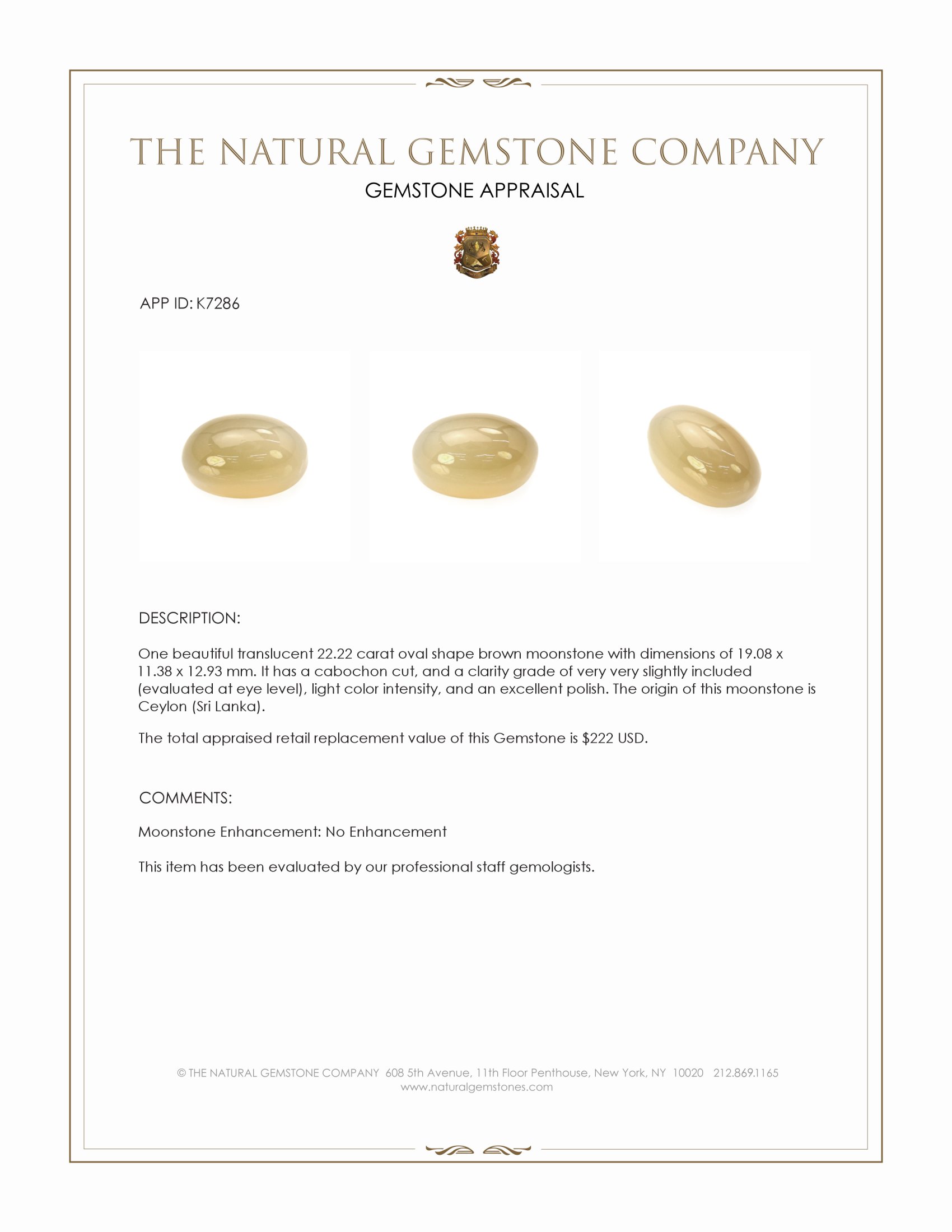 22.22 Ct. Cabochon Moonstone from Ceylon (Sri Lanka)