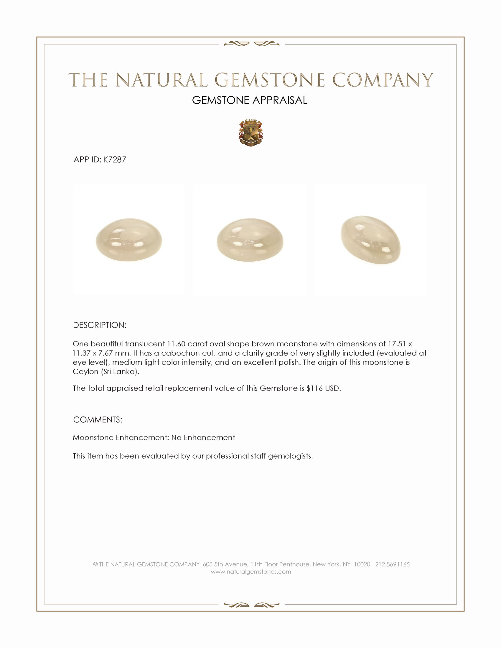 11.60 Ct. Cabochon Moonstone from Ceylon (Sri Lanka)