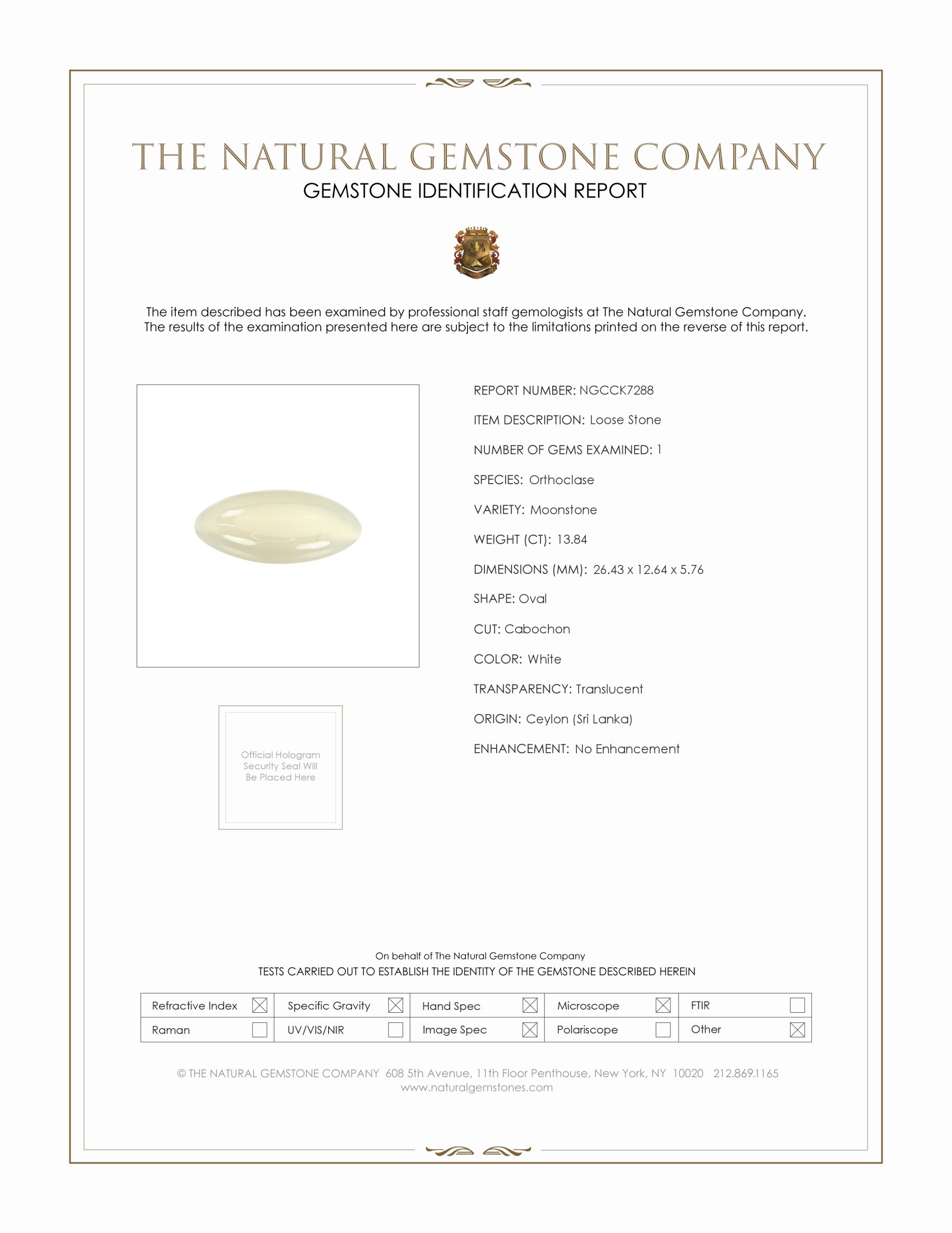 13.84 Ct. Cabochon Moonstone from Ceylon (Sri Lanka)