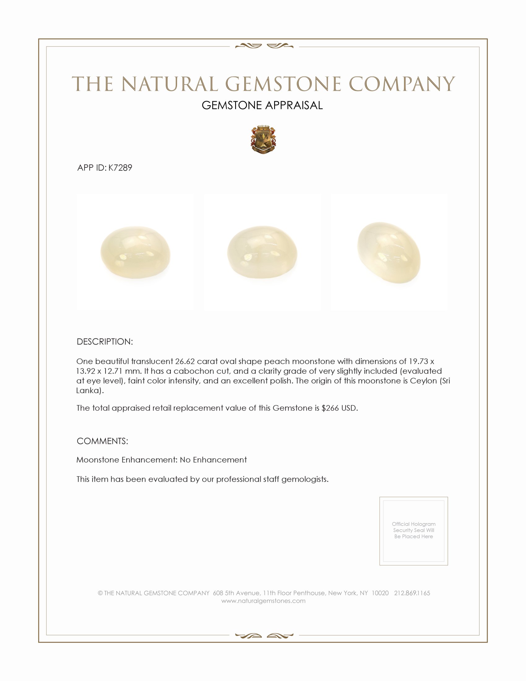 26.62 Ct. Grey Cabochon Moonstone from Ceylon (Sri Lanka)