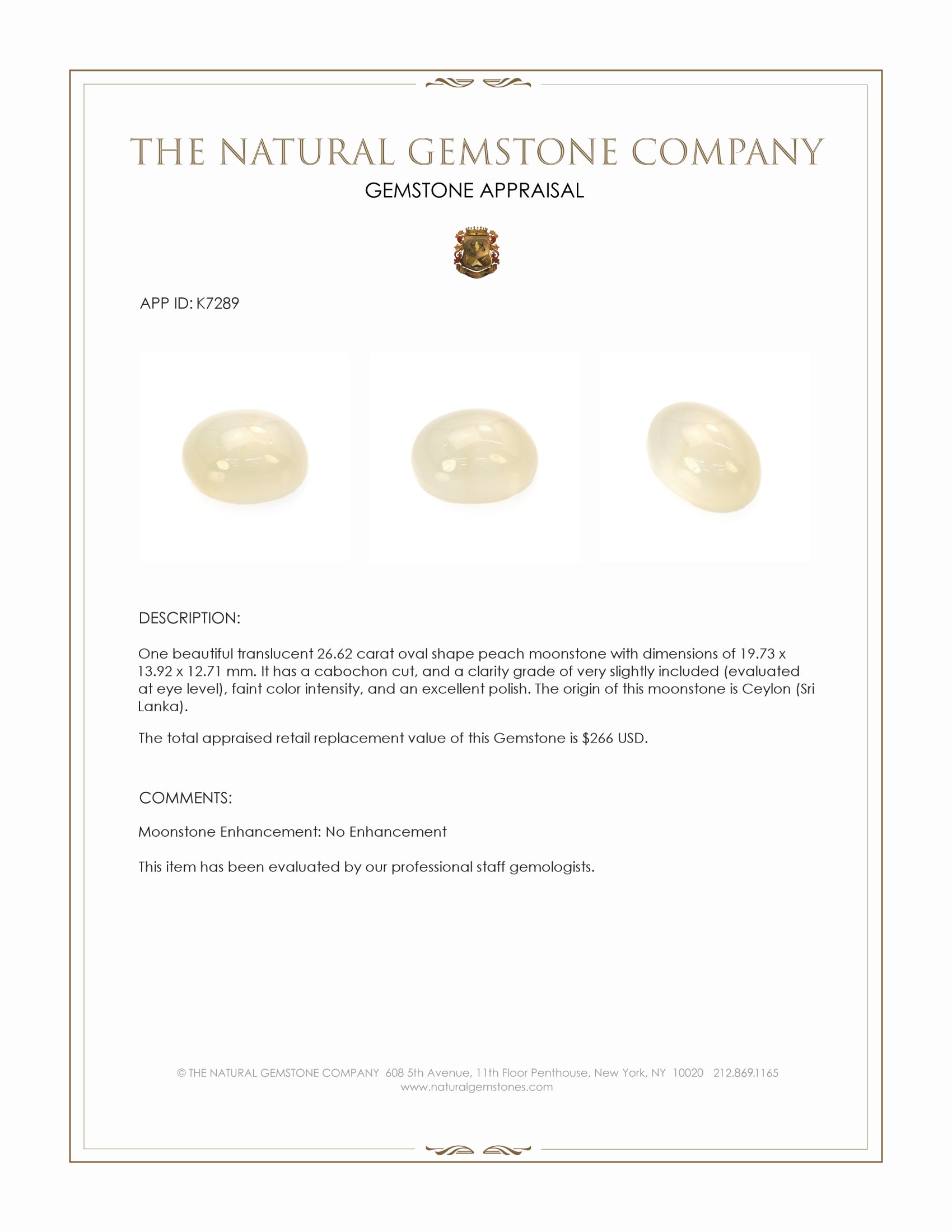 26.62 Ct. Cabochon Moonstone from Ceylon (Sri Lanka)