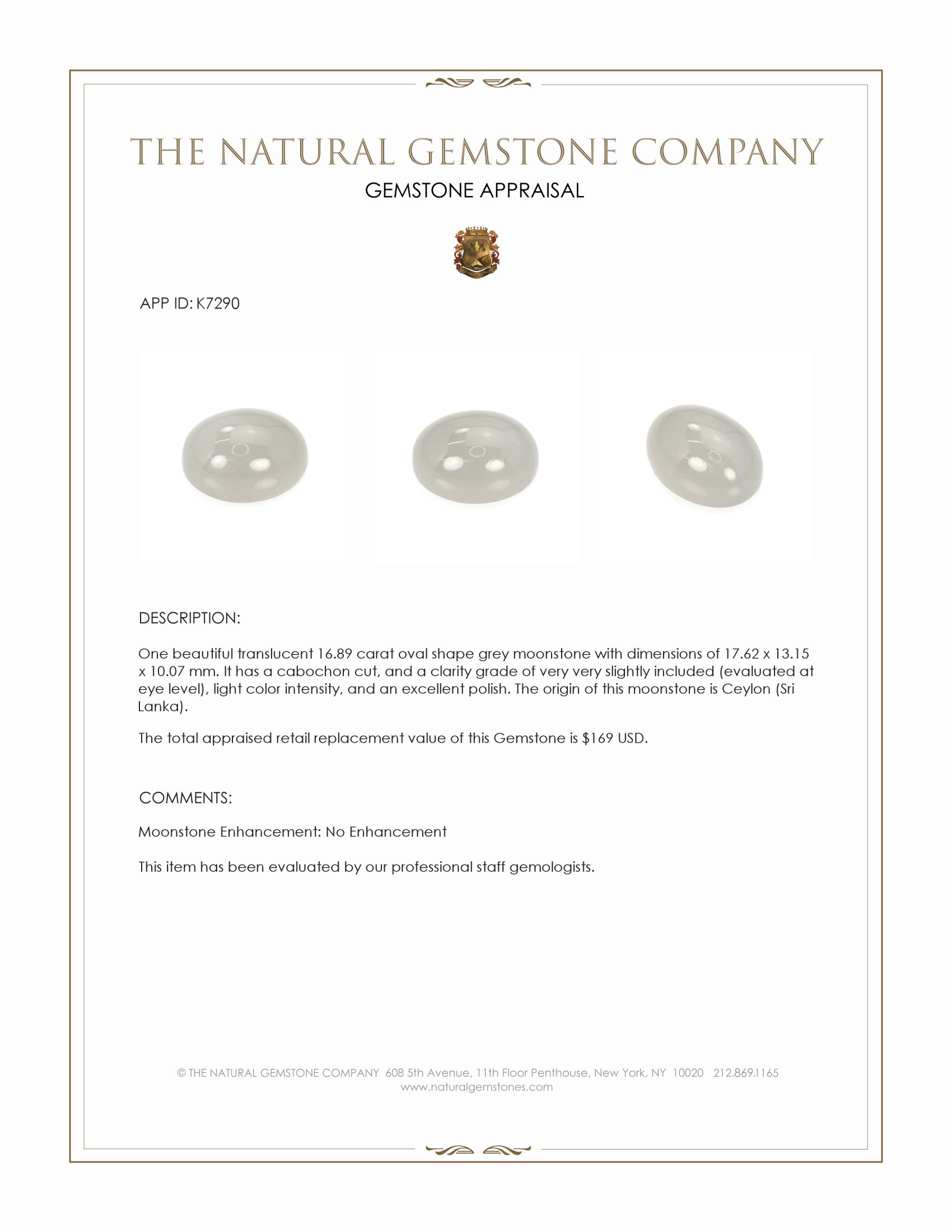 16.89 Ct. Cabochon Moonstone from Ceylon (Sri Lanka)