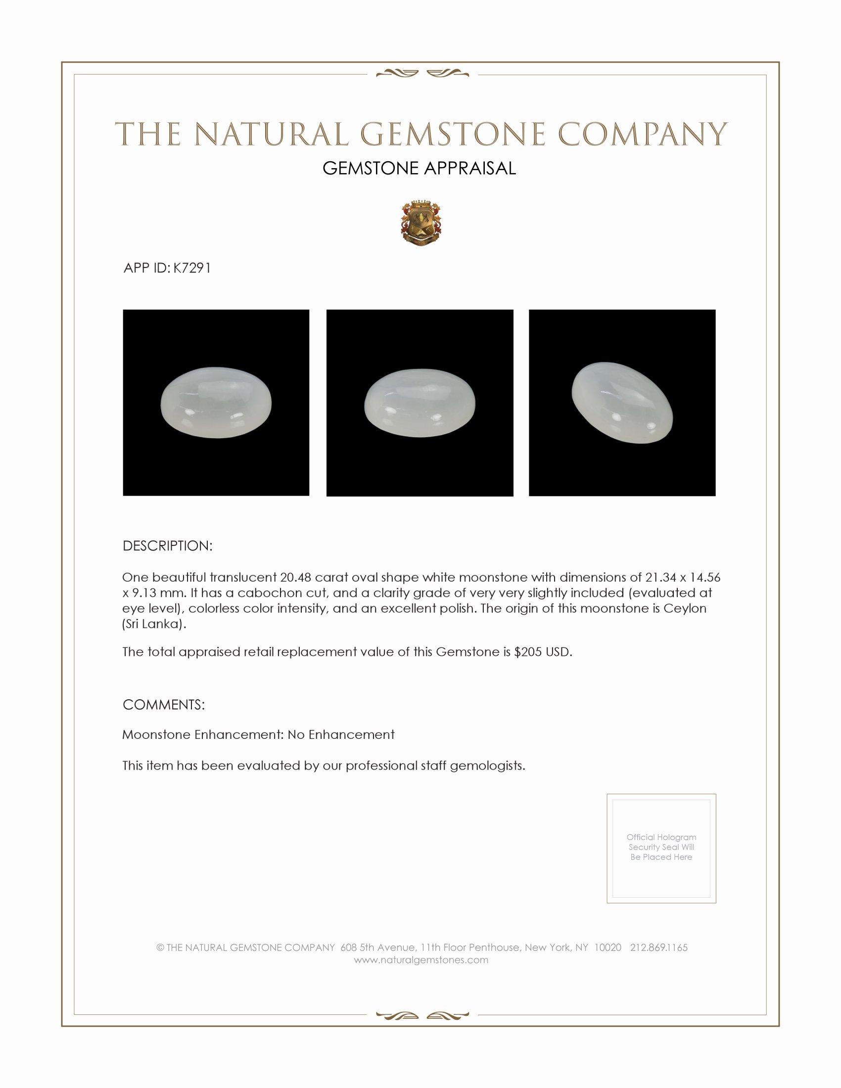 20.48 Ct. Cabochon Moonstone from Ceylon (Sri Lanka)