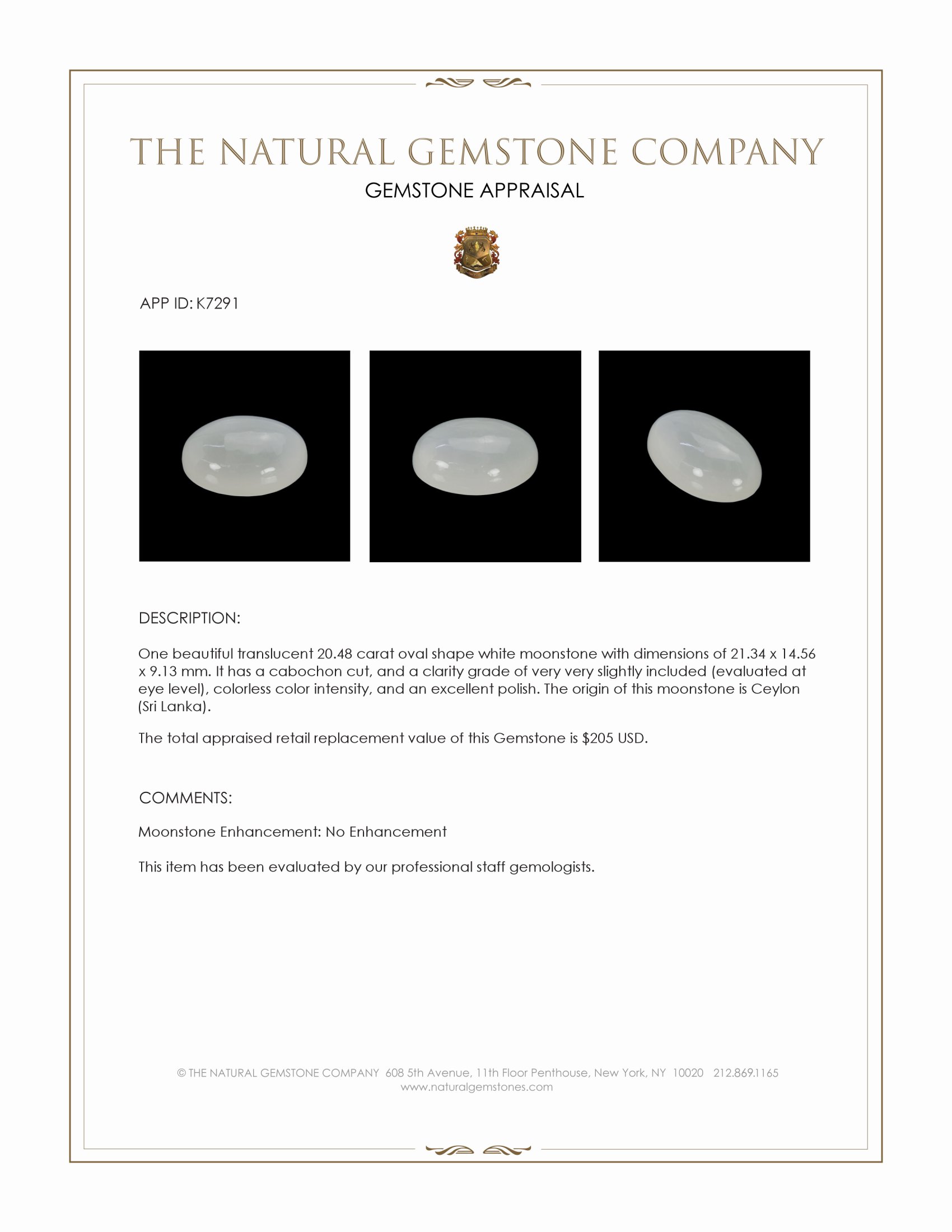 20.48 Ct. Cabochon Moonstone from Ceylon (Sri Lanka)