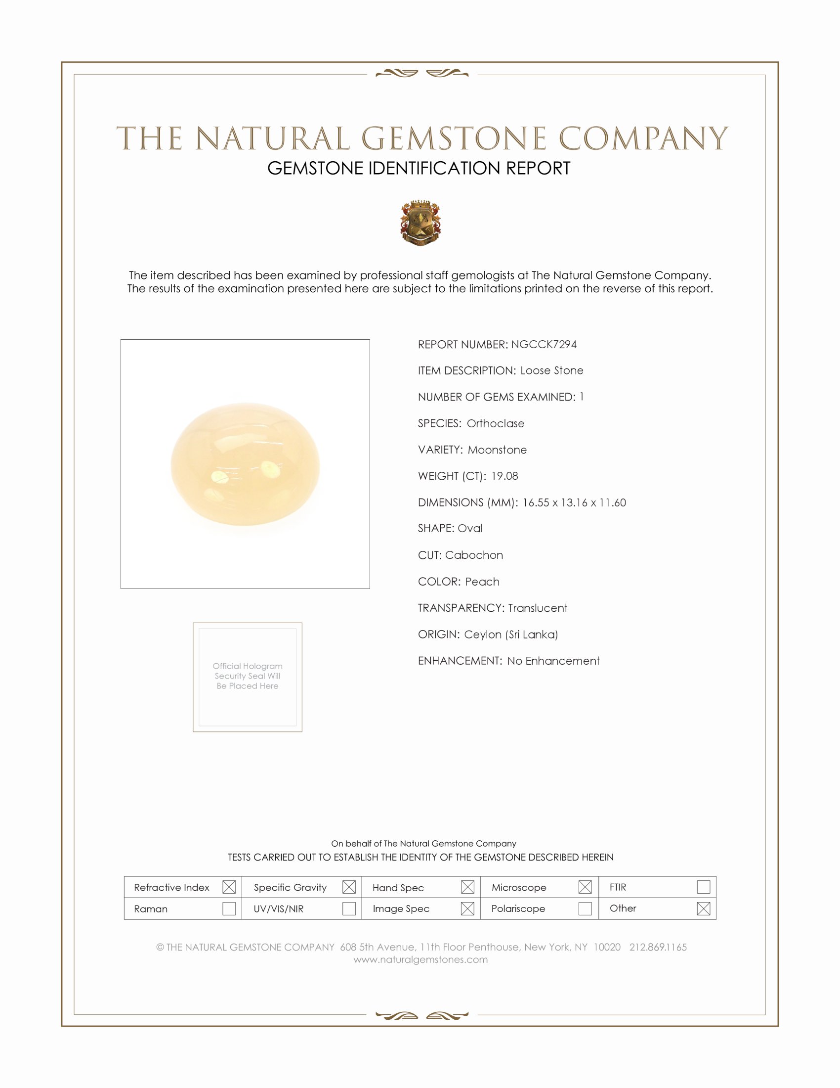 19.08 Ct. Cabochon Moonstone from Ceylon (Sri Lanka)