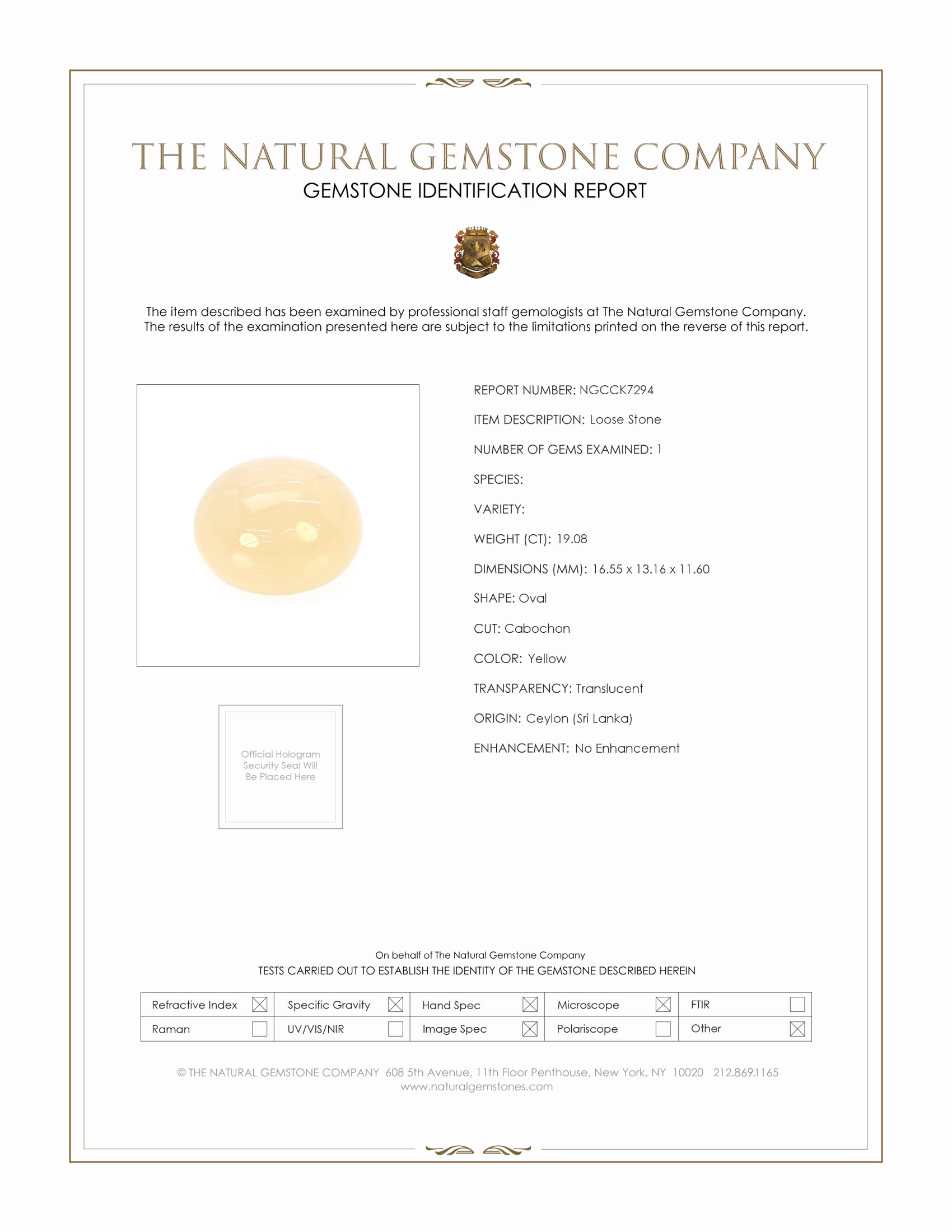 19.08 Ct. Yellow Cabochon Moonstone from Ceylon (Sri Lanka)