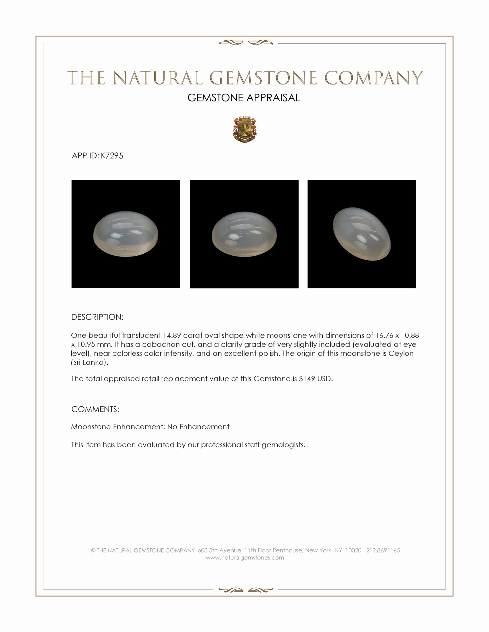 14.89 Ct. Cabochon Moonstone from Ceylon (Sri Lanka)