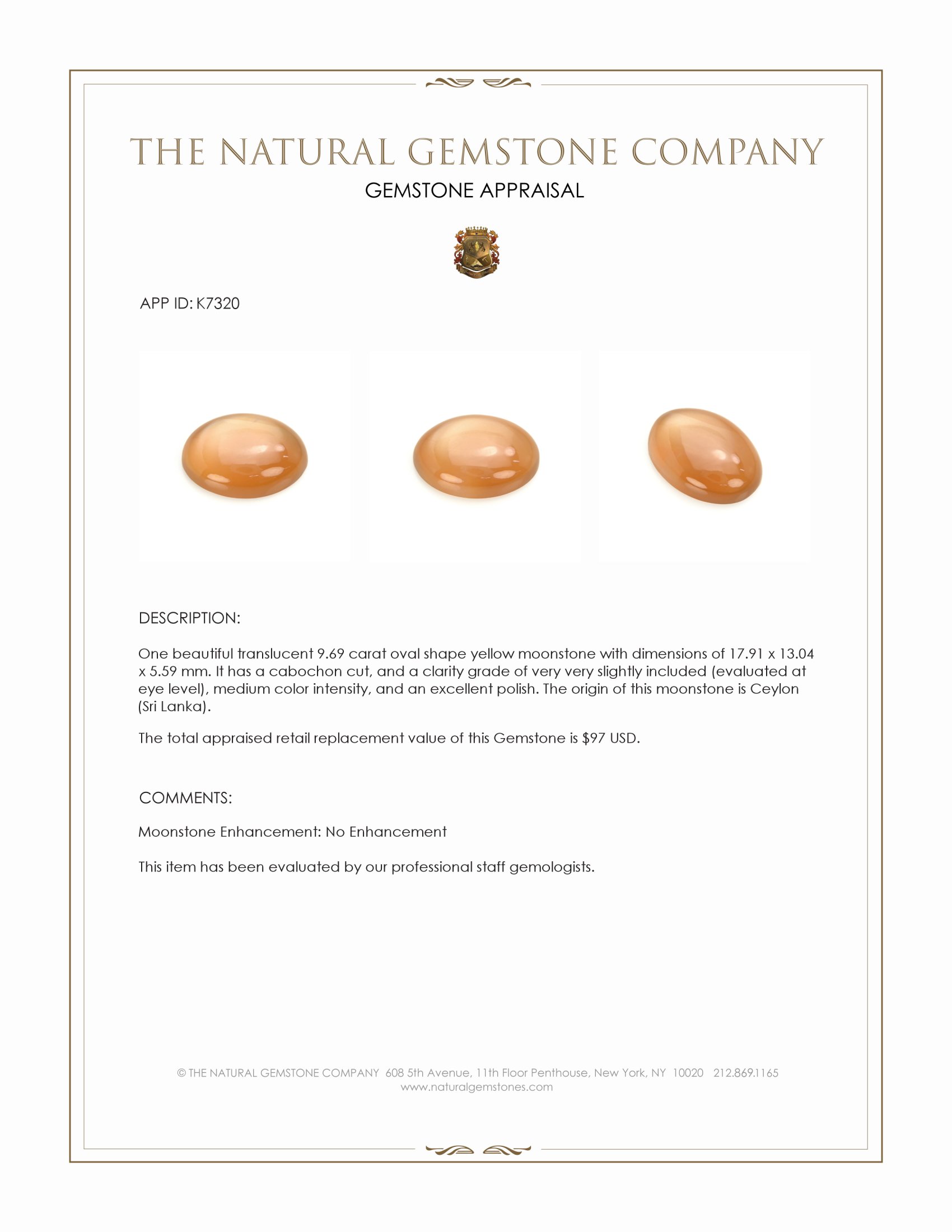 9.69 Ct. Cabochon Moonstone from Ceylon (Sri Lanka)