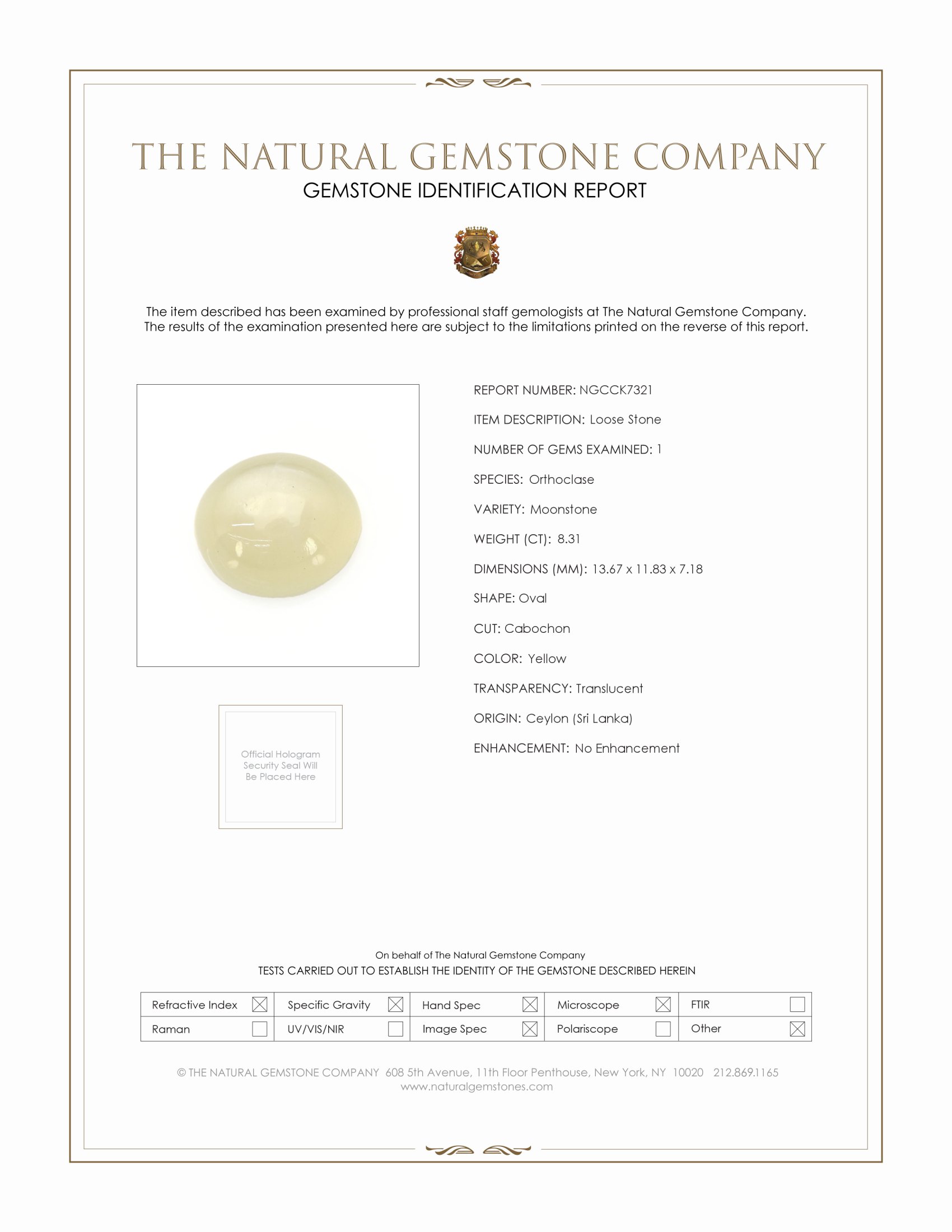8.31 Ct. Cabochon Moonstone from Ceylon (Sri Lanka)