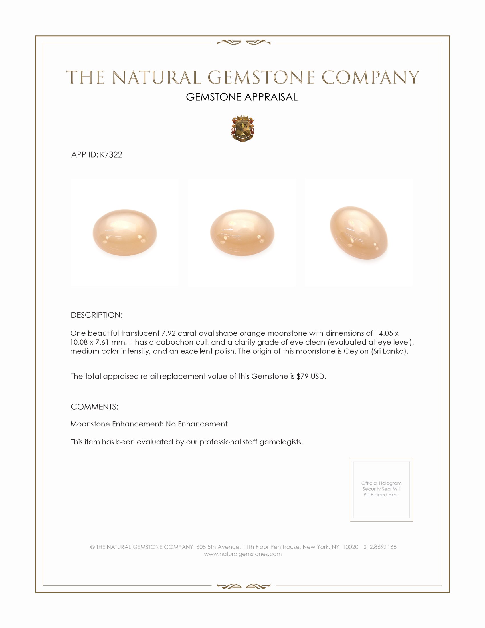 7.92 Ct. Cabochon Moonstone from Ceylon (Sri Lanka)