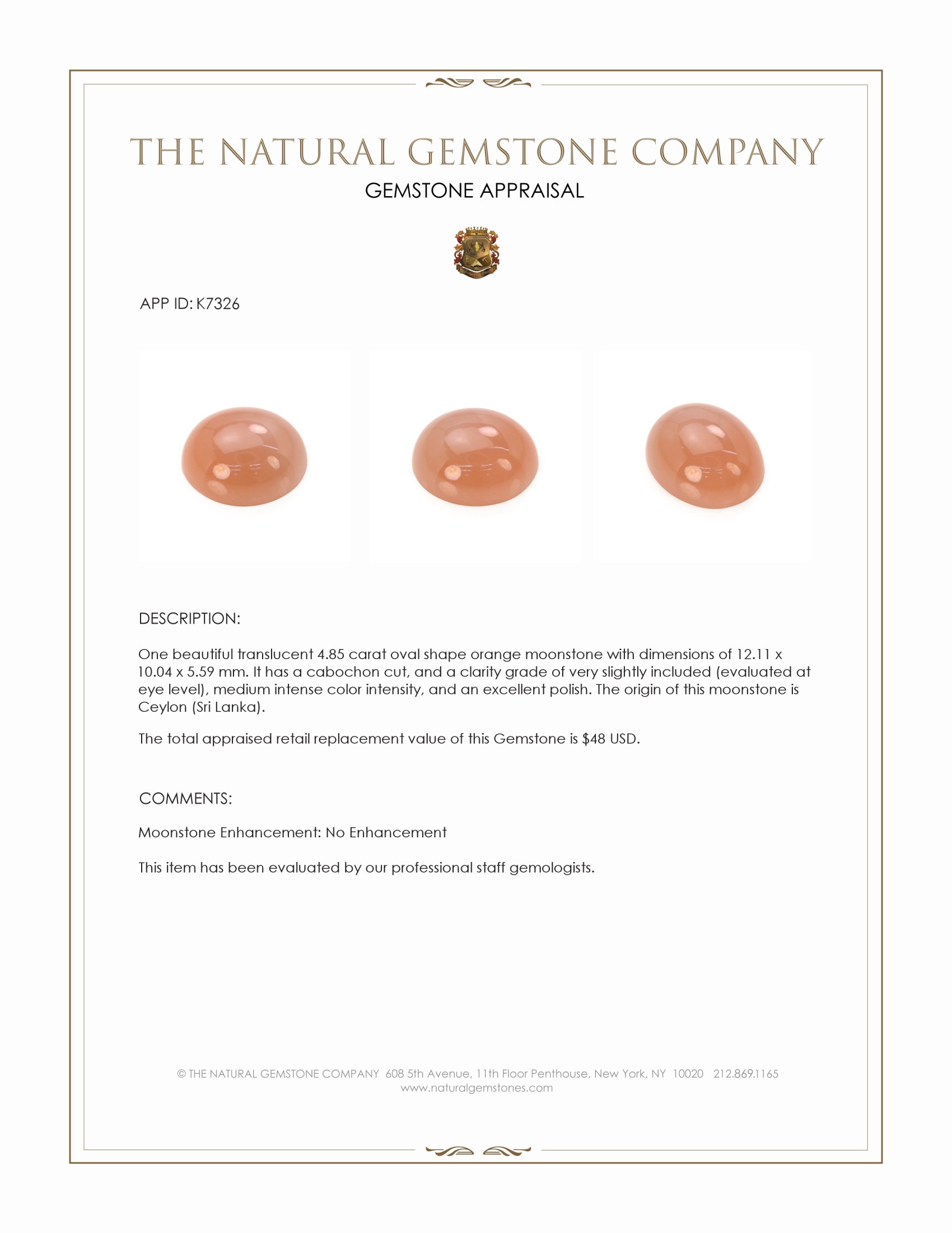 4.85 Ct. Cabochon Moonstone from Ceylon (Sri Lanka)