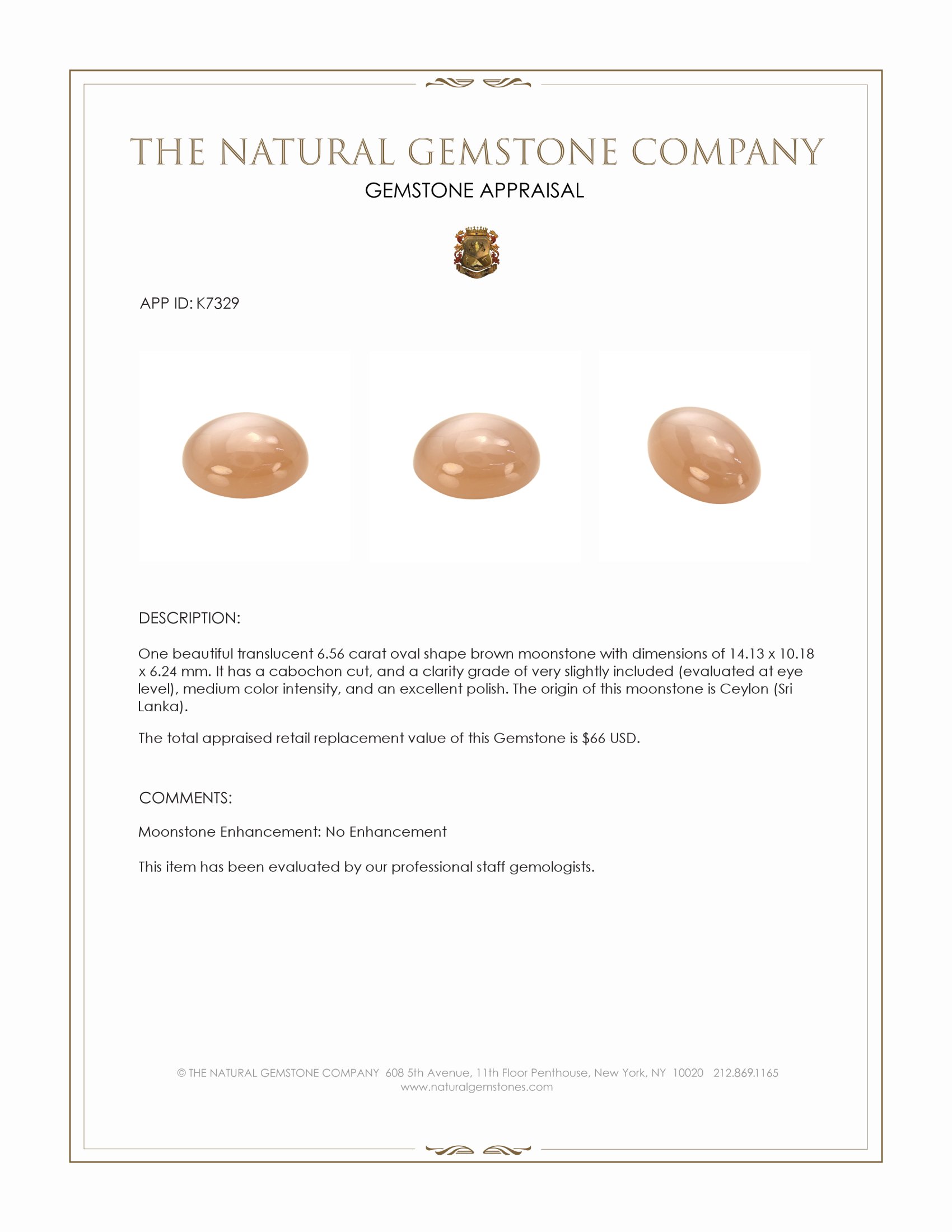 6.56 Ct. Brown Cabochon Moonstone from Ceylon (Sri Lanka)